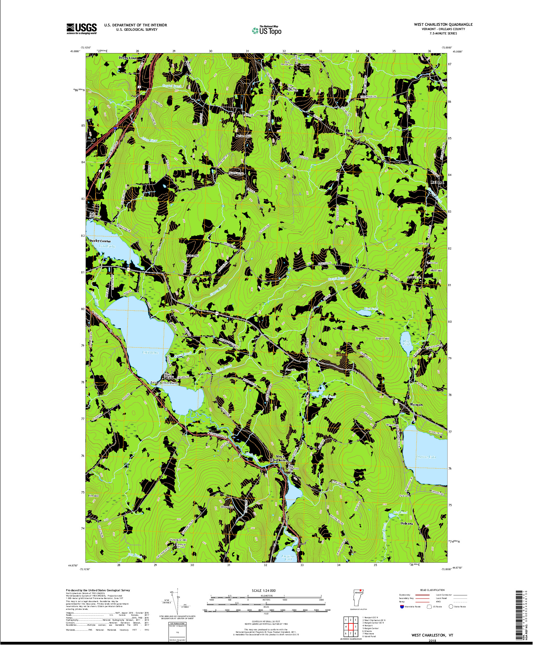 USGS US TOPO 7.5-MINUTE MAP FOR WEST CHARLESTON, VT 2018