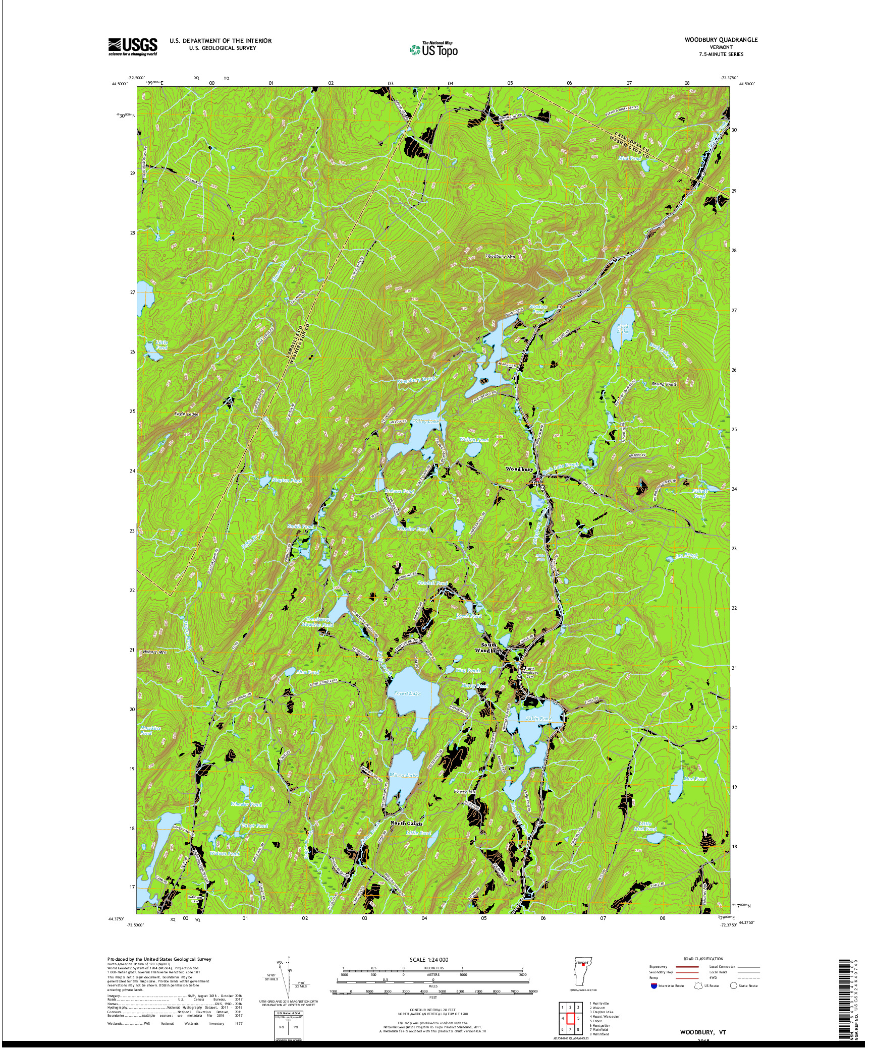 USGS US TOPO 7.5-MINUTE MAP FOR WOODBURY, VT 2018