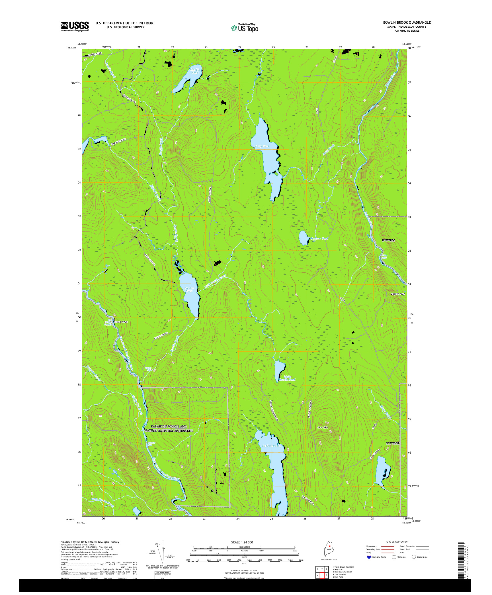 USGS US TOPO 7.5-MINUTE MAP FOR BOWLIN BROOK, ME 2018