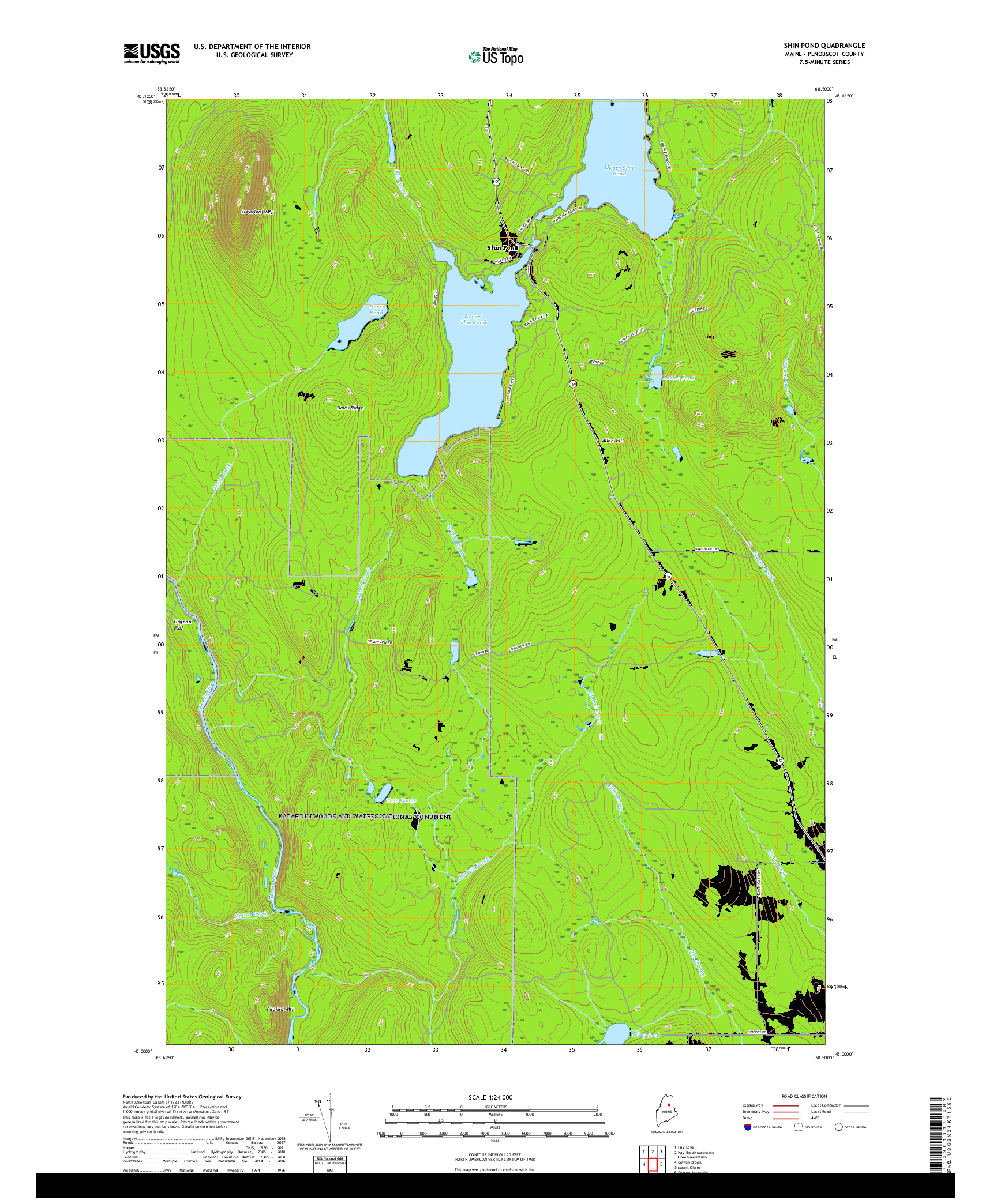 USGS US TOPO 7.5-MINUTE MAP FOR SHIN POND, ME 2018