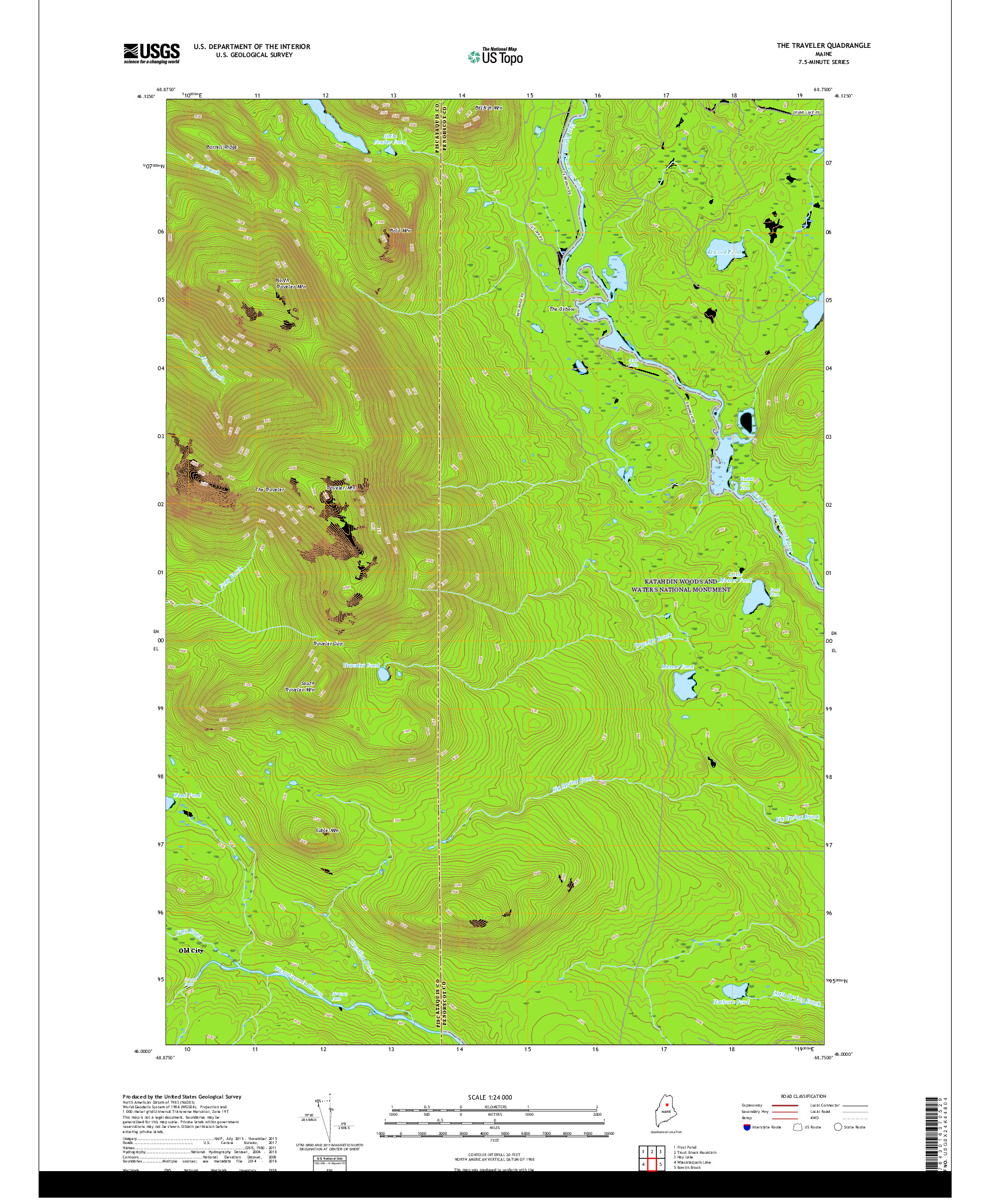 USGS US TOPO 7.5-MINUTE MAP FOR THE TRAVELER, ME 2018