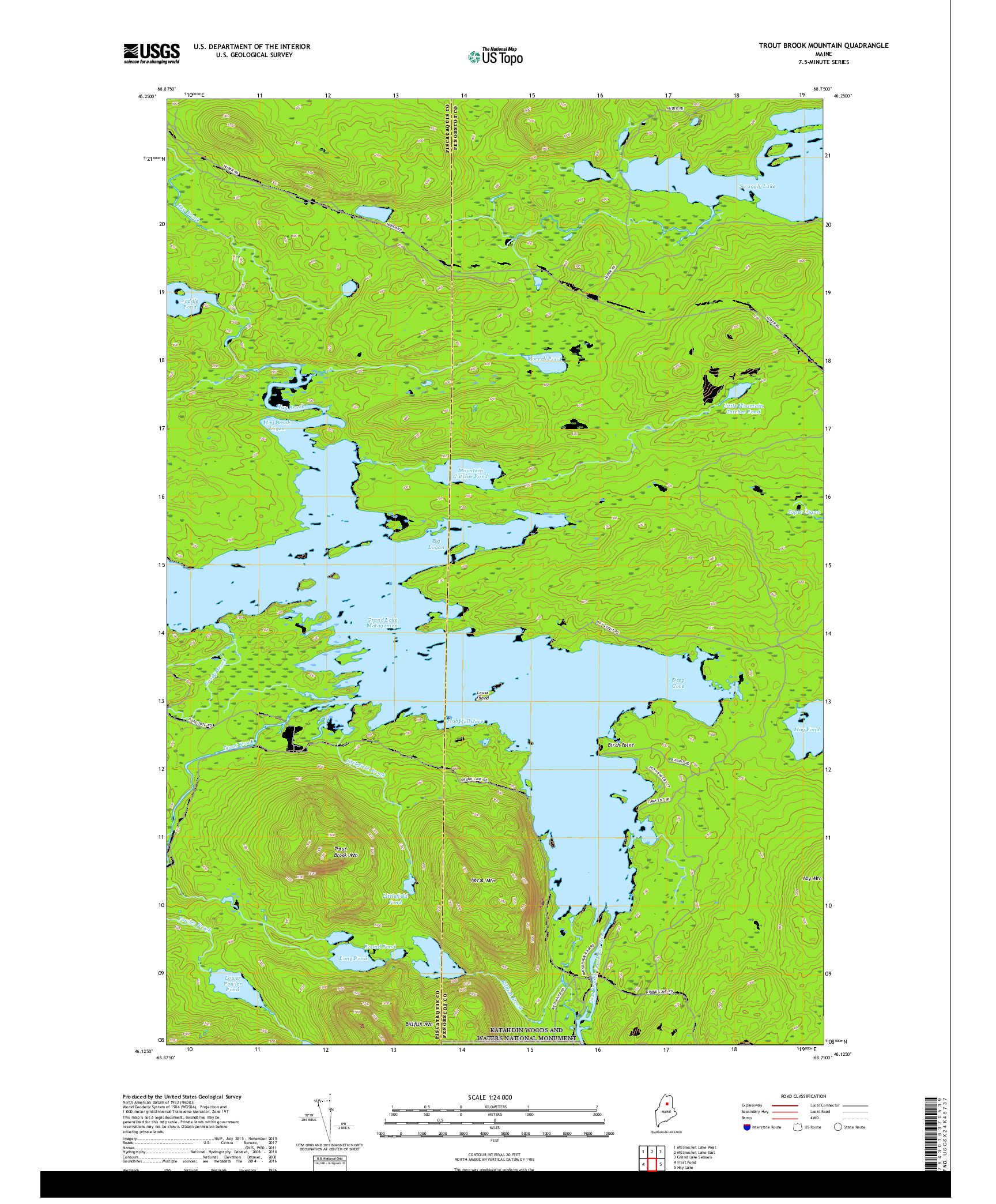 USGS US TOPO 7.5-MINUTE MAP FOR TROUT BROOK MOUNTAIN, ME 2018