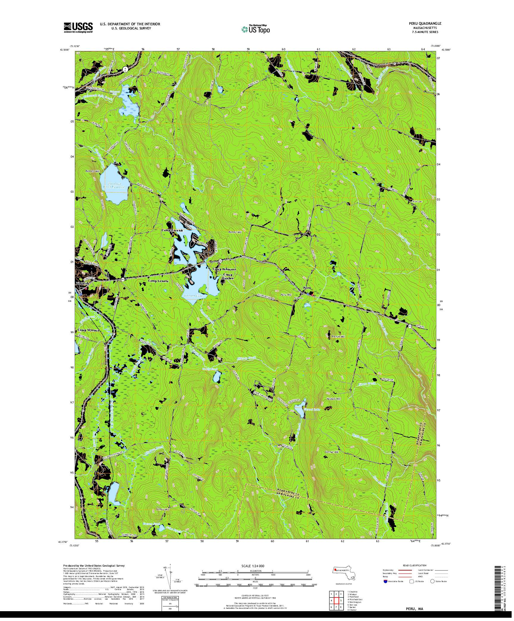 USGS US TOPO 7.5-MINUTE MAP FOR PERU, MA 2018