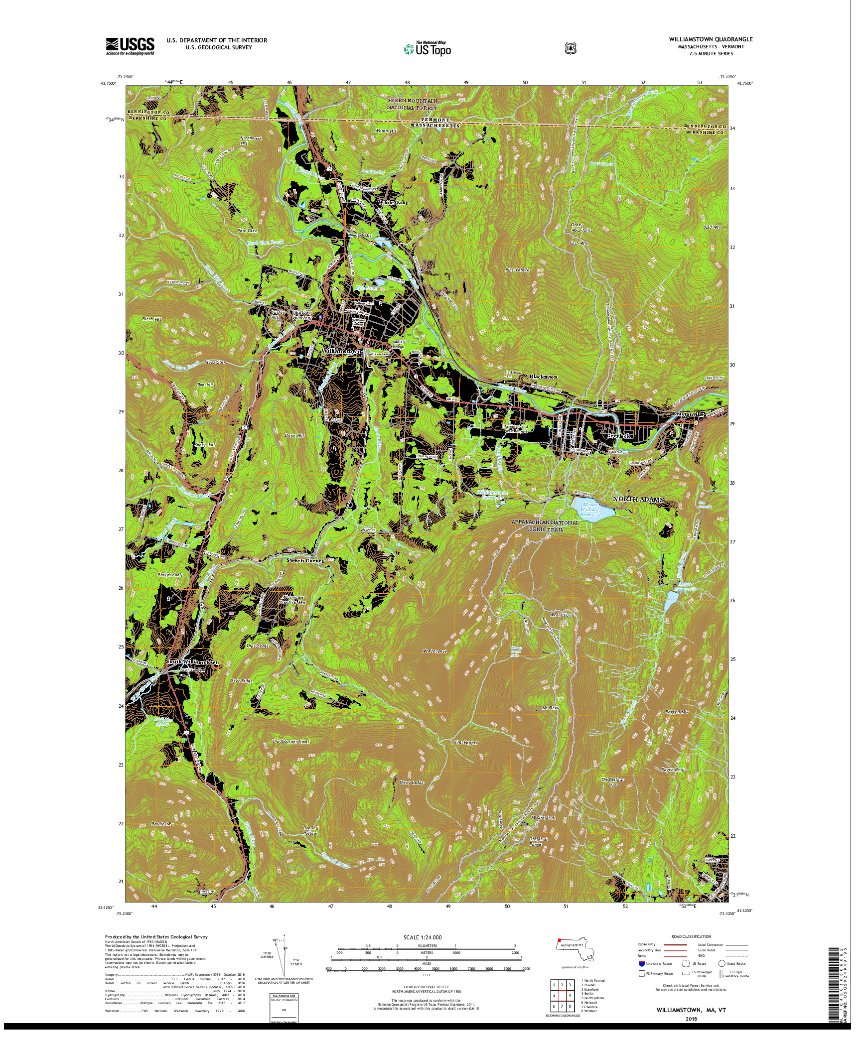 USGS US TOPO 7.5-MINUTE MAP FOR WILLIAMSTOWN, MA,VT 2018