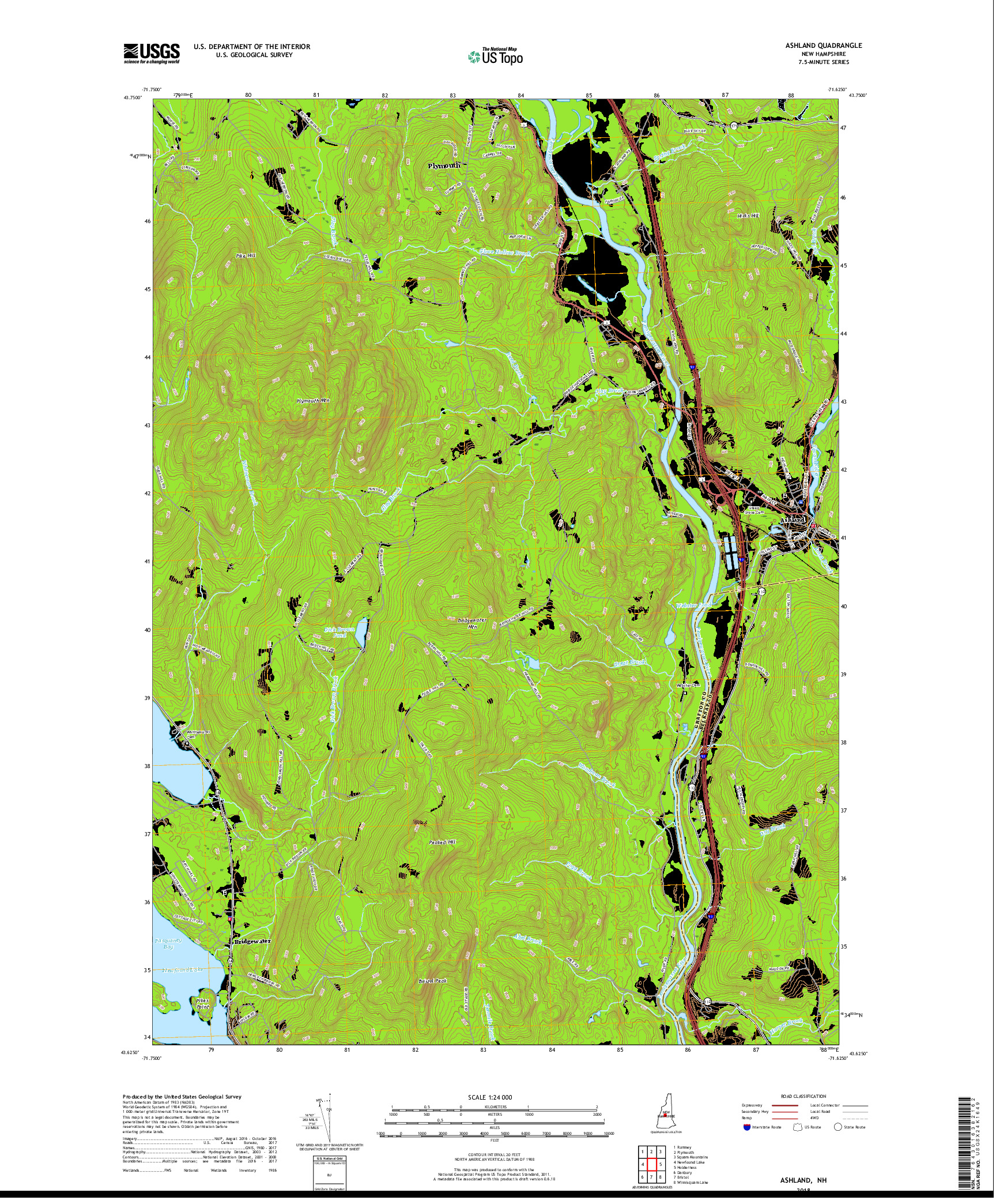 USGS US TOPO 7.5-MINUTE MAP FOR ASHLAND, NH 2018