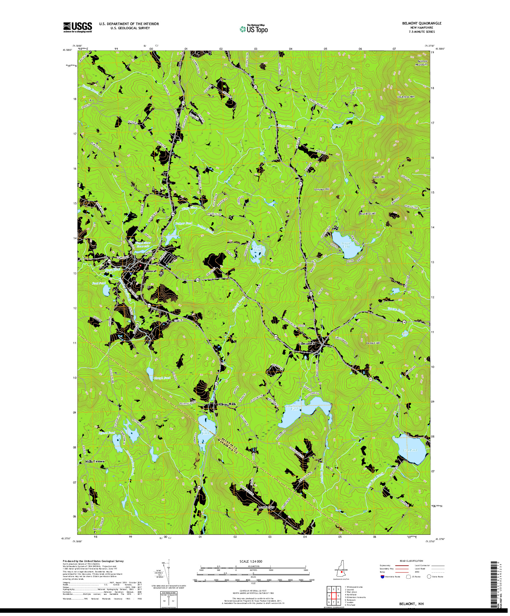 USGS US TOPO 7.5-MINUTE MAP FOR BELMONT, NH 2018