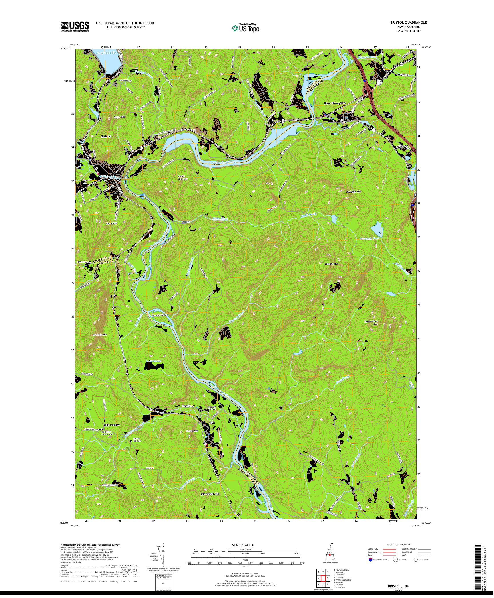 USGS US TOPO 7.5-MINUTE MAP FOR BRISTOL, NH 2018