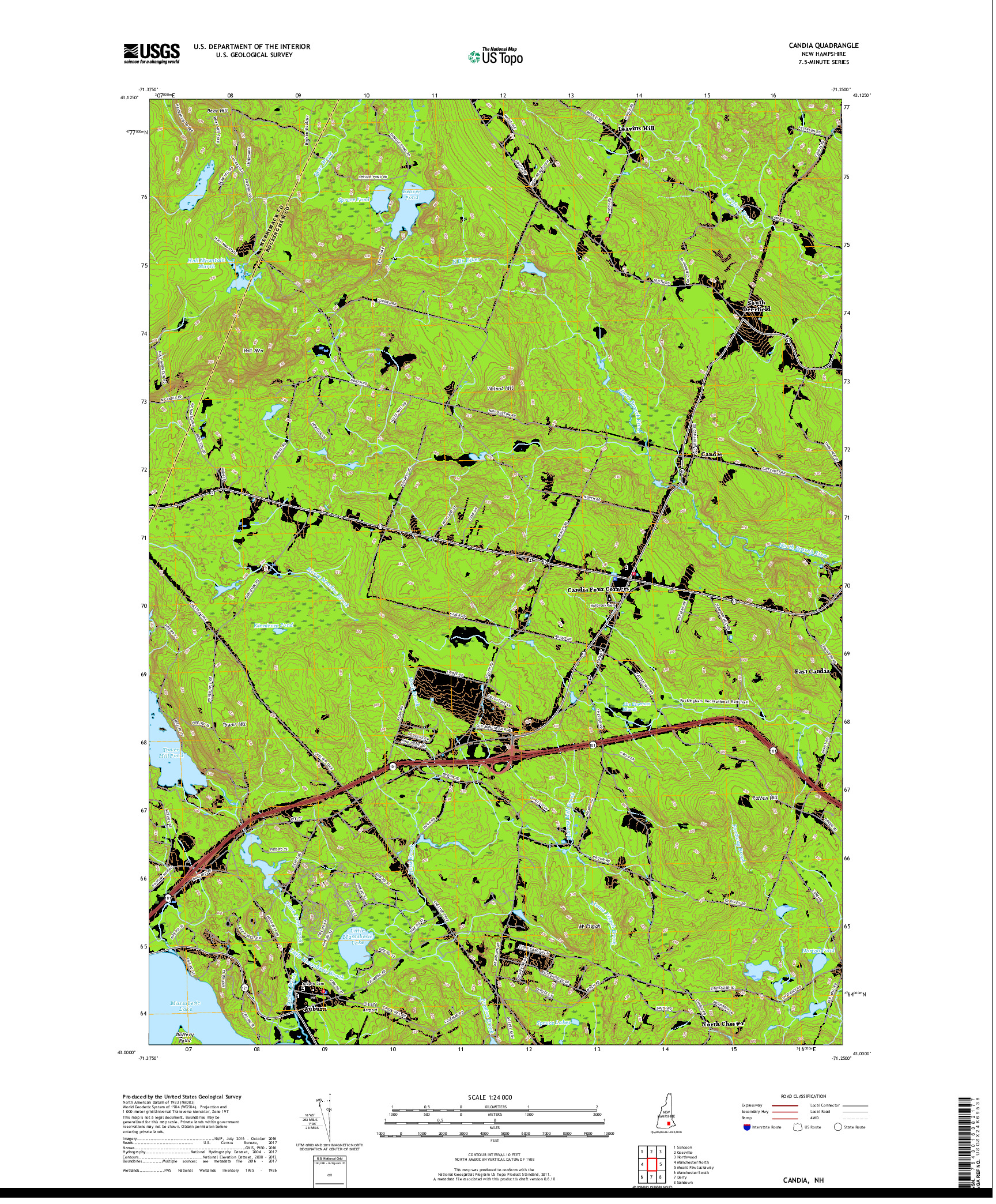 USGS US TOPO 7.5-MINUTE MAP FOR CANDIA, NH 2018