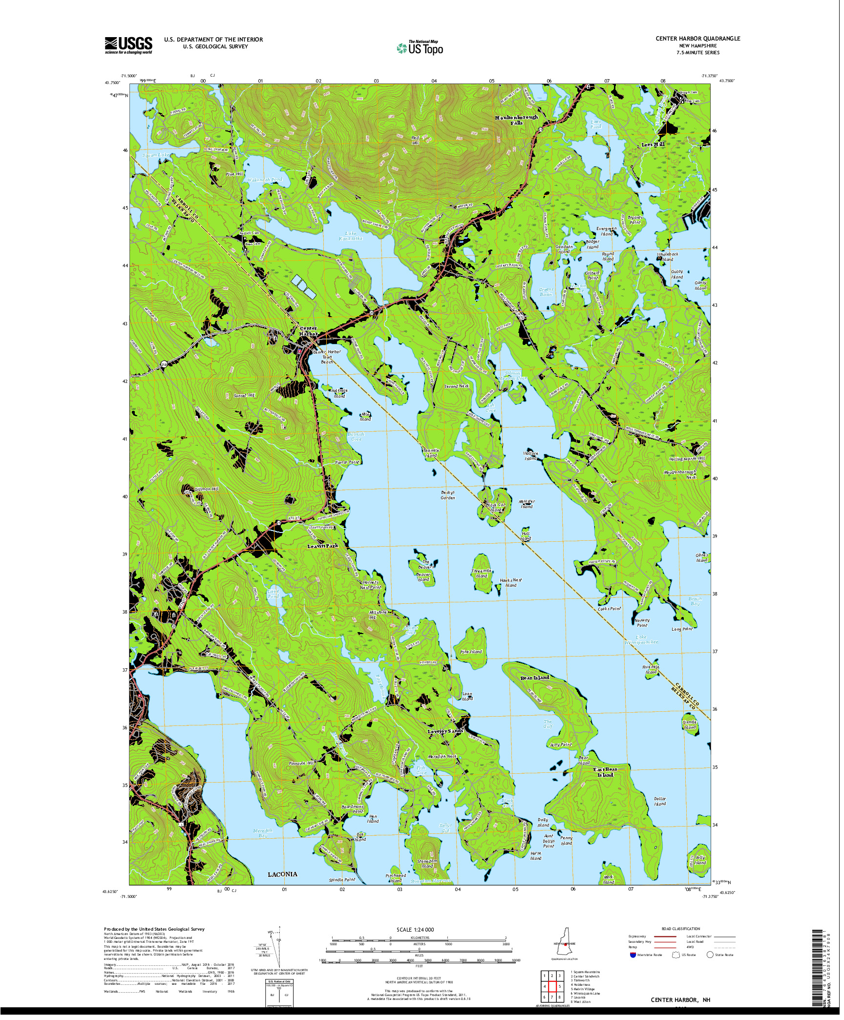 USGS US TOPO 7.5-MINUTE MAP FOR CENTER HARBOR, NH 2018