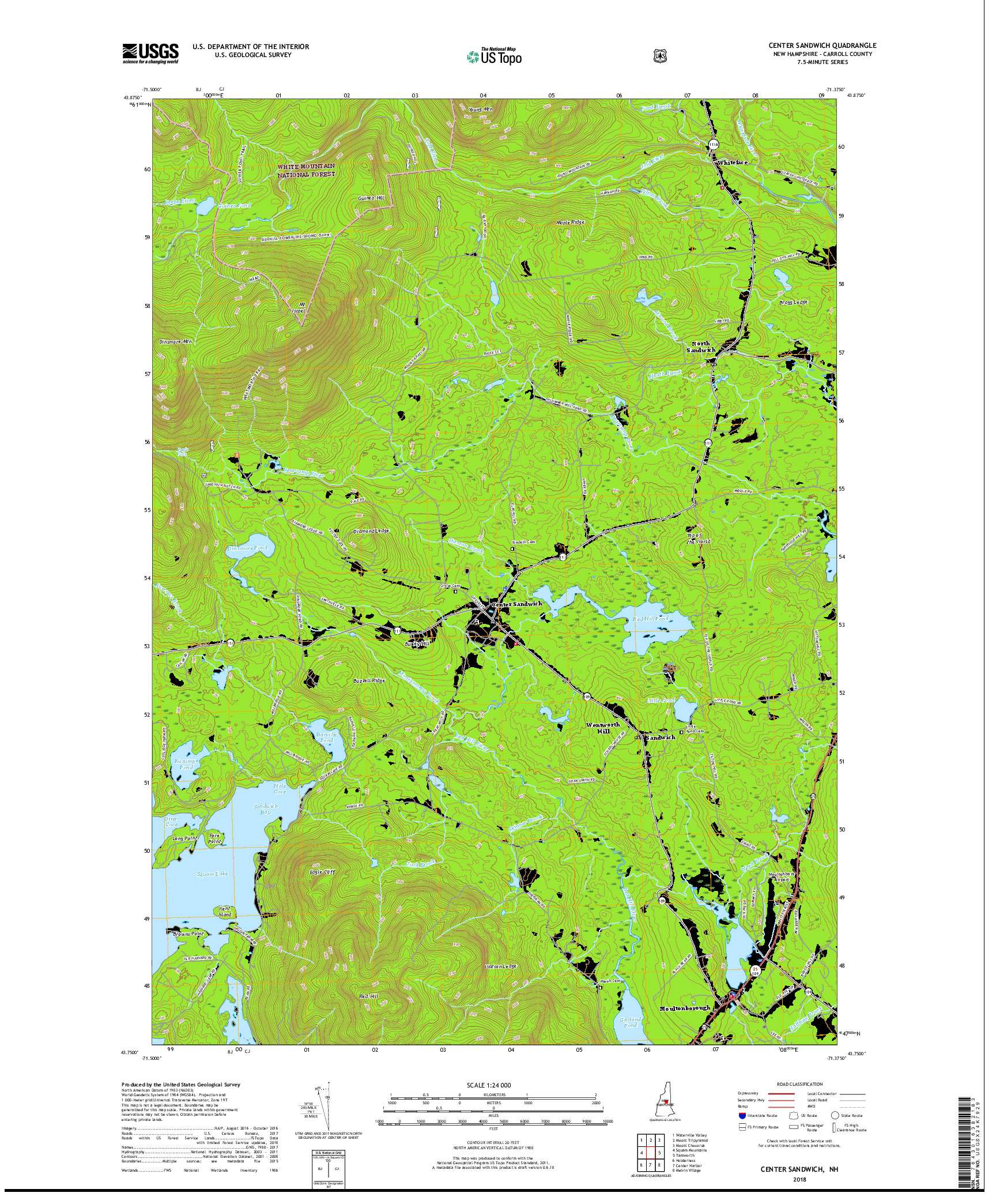 USGS US TOPO 7.5-MINUTE MAP FOR CENTER SANDWICH, NH 2018