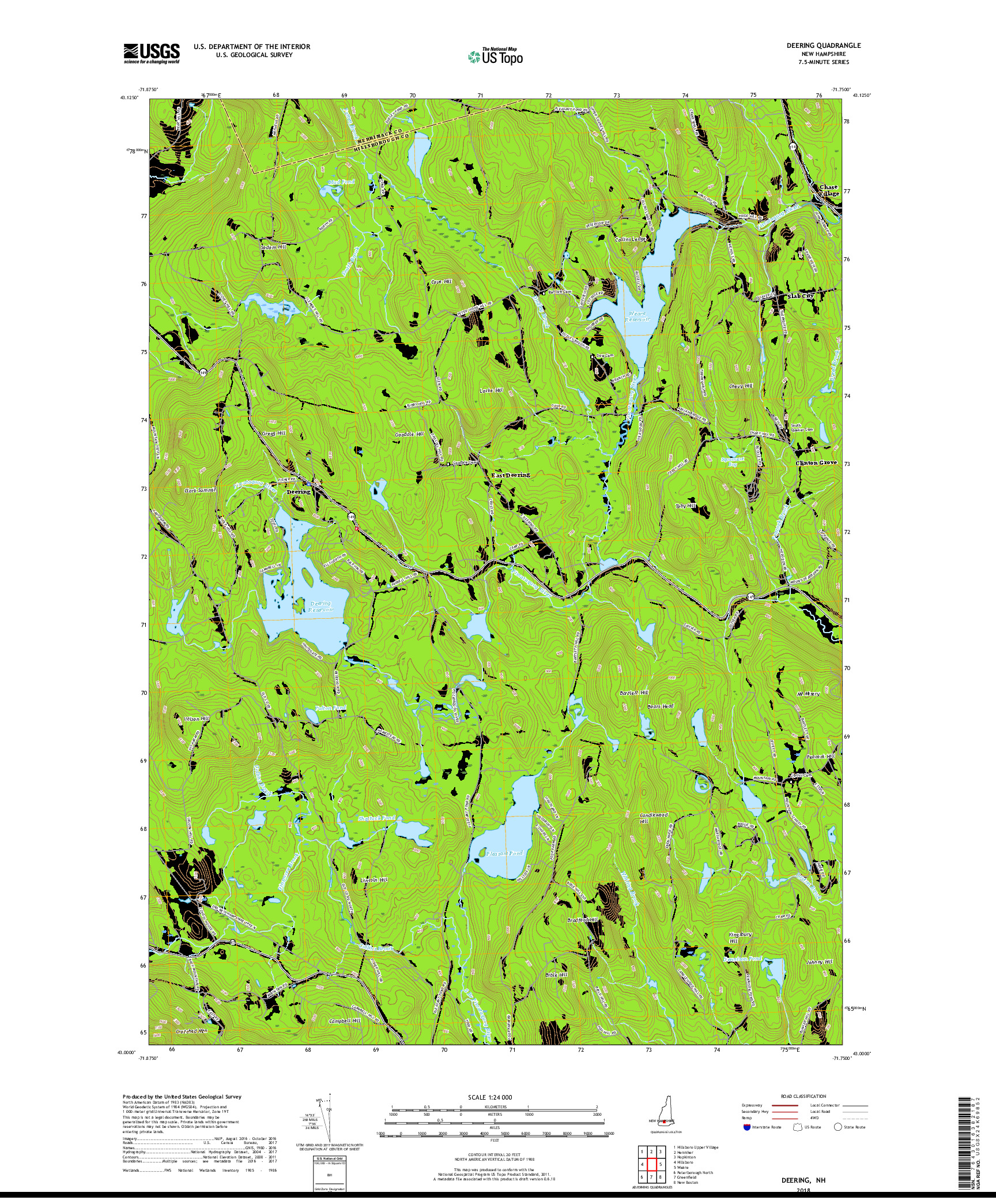 USGS US TOPO 7.5-MINUTE MAP FOR DEERING, NH 2018
