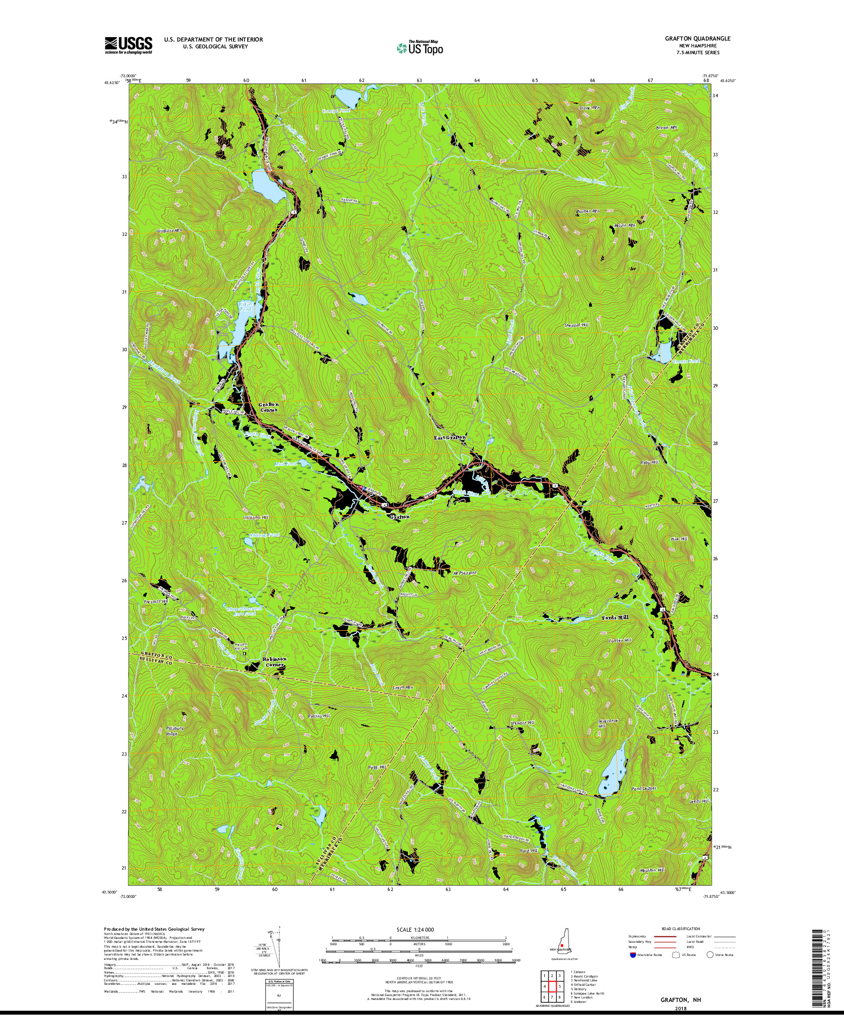 USGS US TOPO 7.5-MINUTE MAP FOR GRAFTON, NH 2018