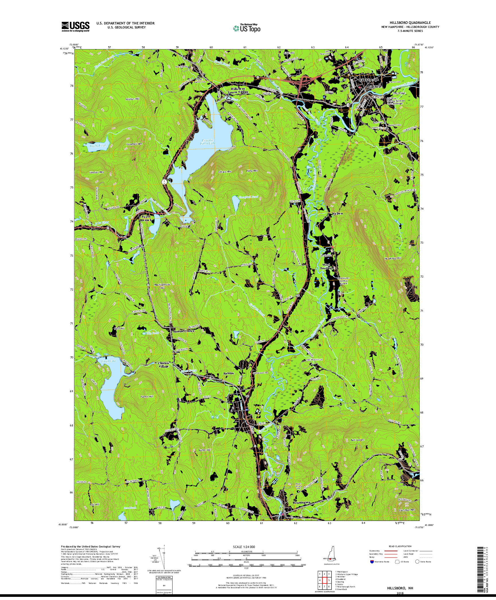 USGS US TOPO 7.5-MINUTE MAP FOR HILLSBORO, NH 2018