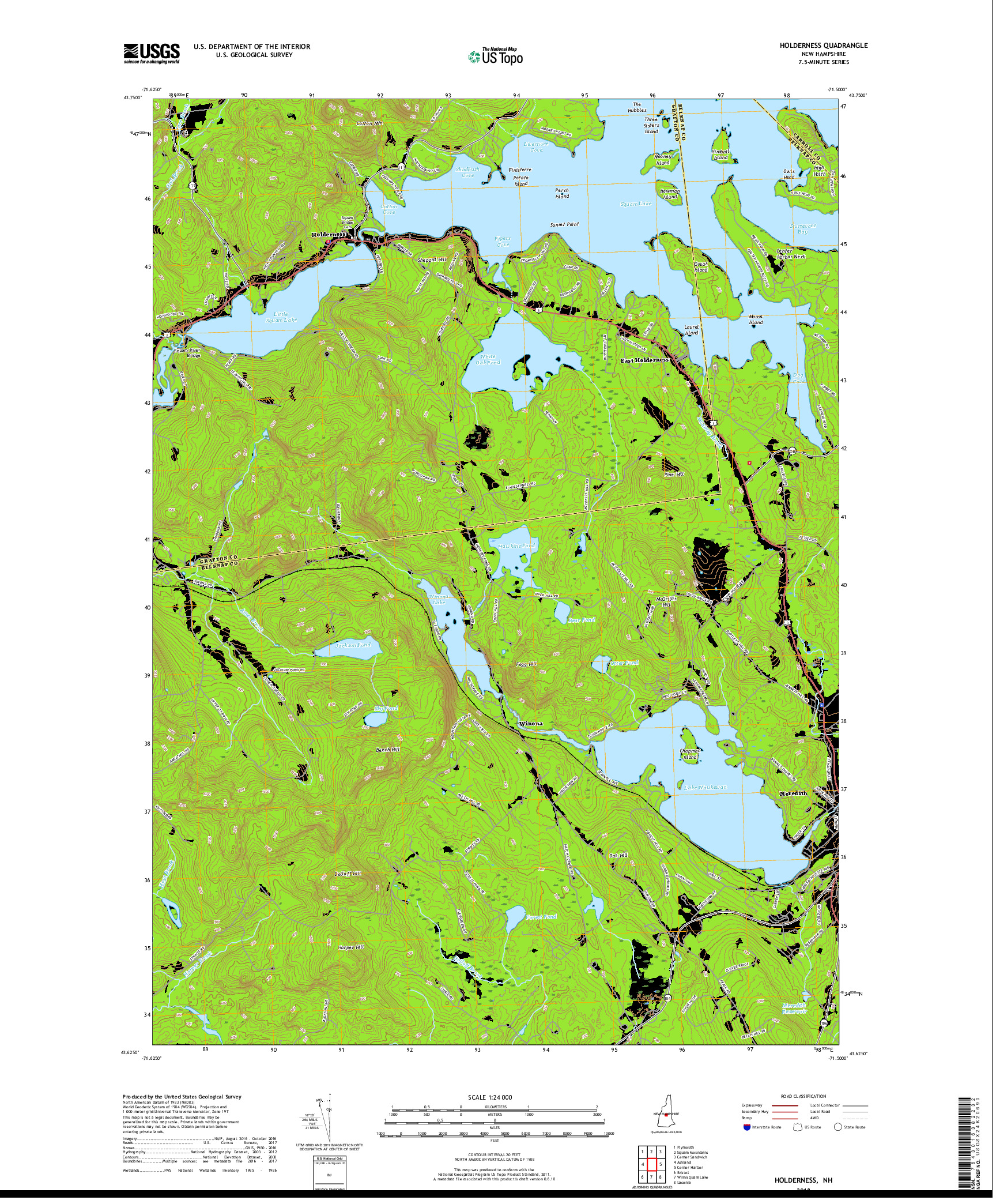 USGS US TOPO 7.5-MINUTE MAP FOR HOLDERNESS, NH 2018