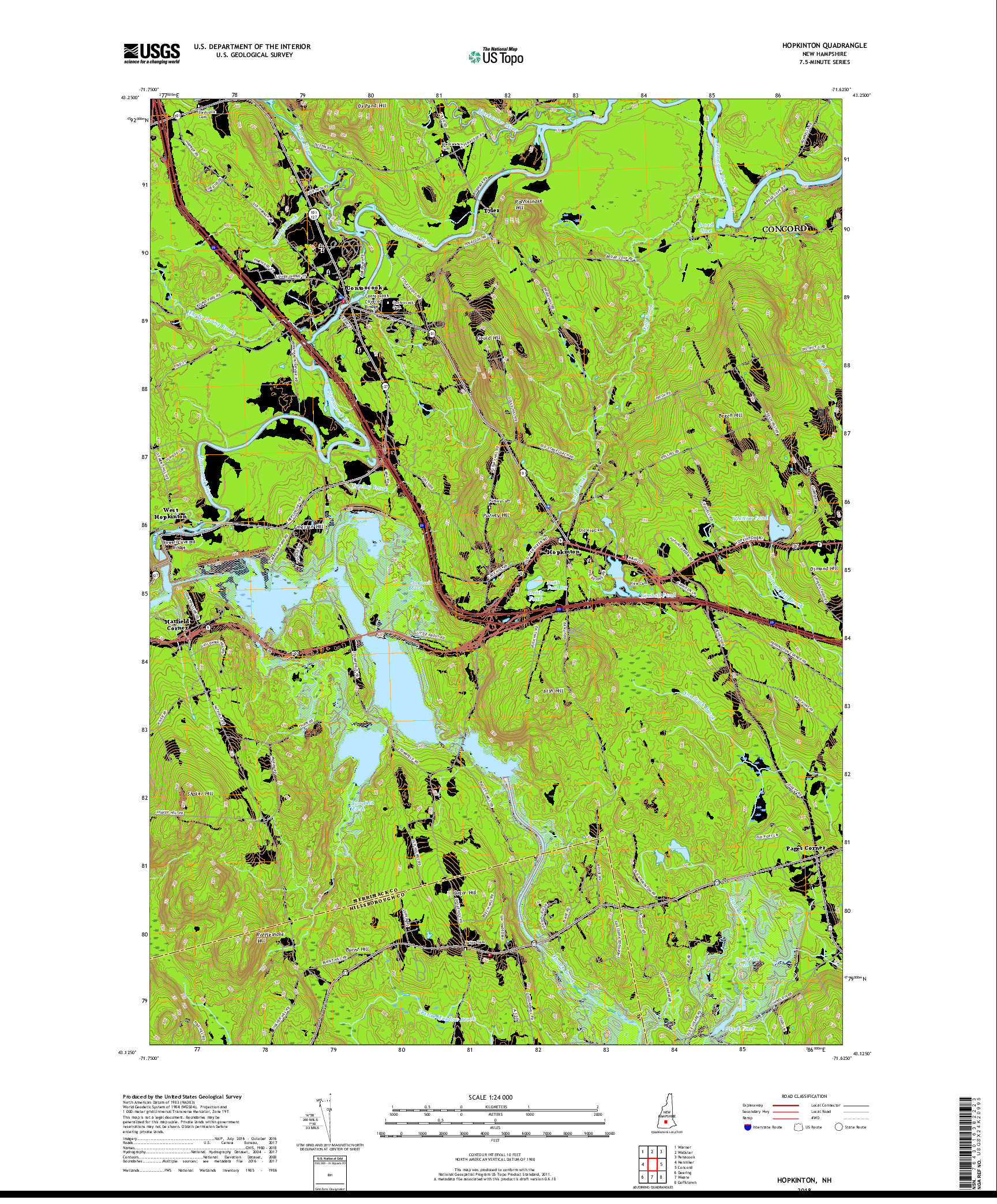 USGS US TOPO 7.5-MINUTE MAP FOR HOPKINTON, NH 2018