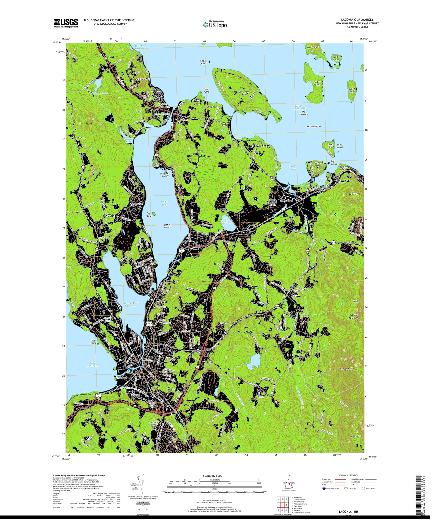 USGS US TOPO 7.5-MINUTE MAP FOR LACONIA, NH 2018