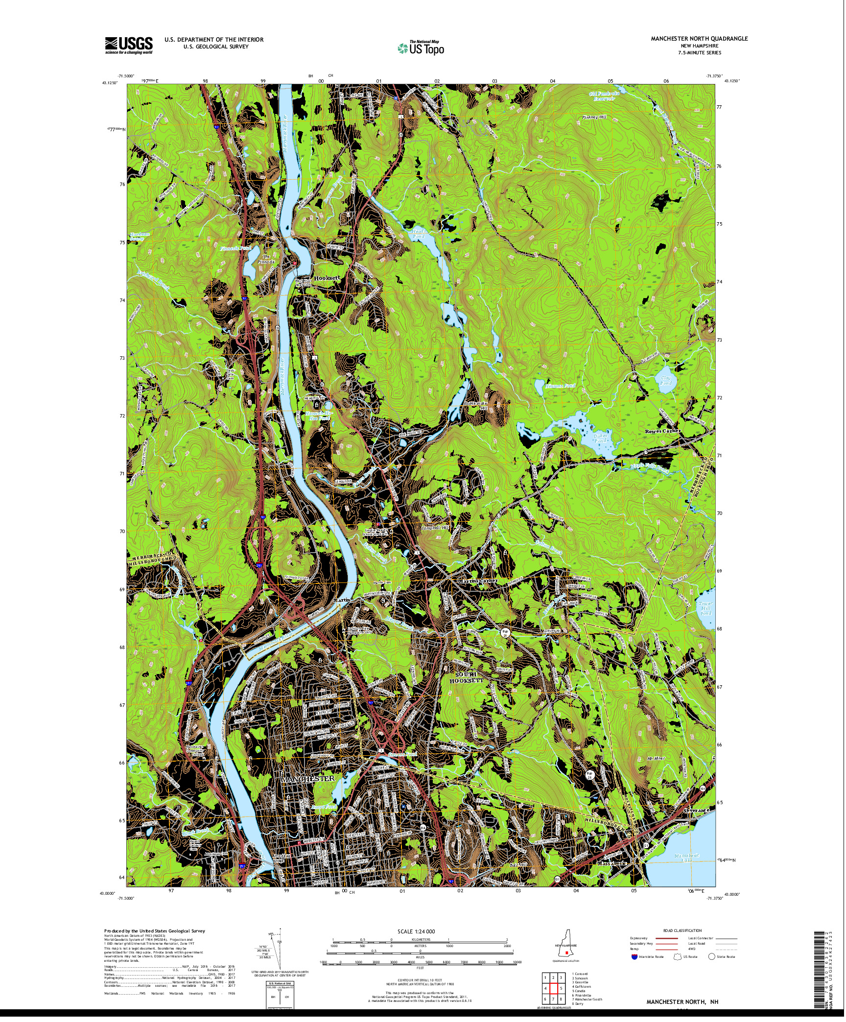 USGS US TOPO 7.5-MINUTE MAP FOR MANCHESTER NORTH, NH 2018