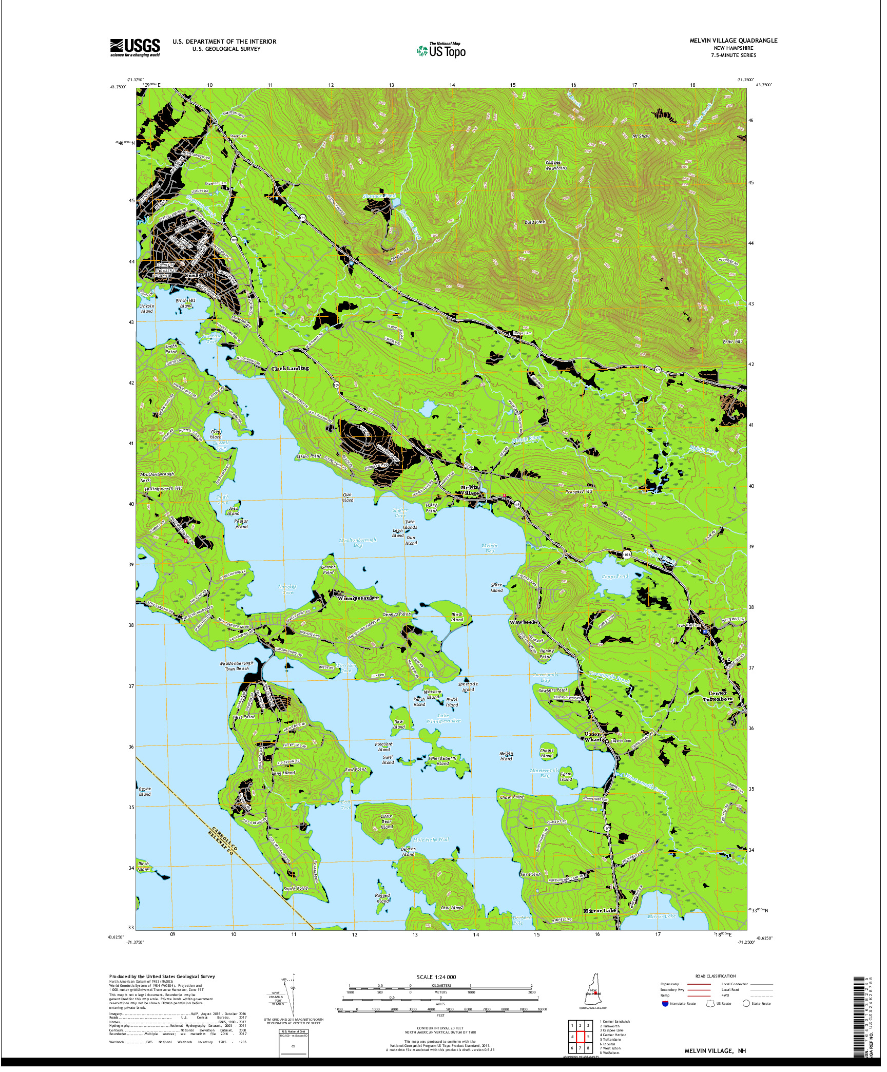 USGS US TOPO 7.5-MINUTE MAP FOR MELVIN VILLAGE, NH 2018