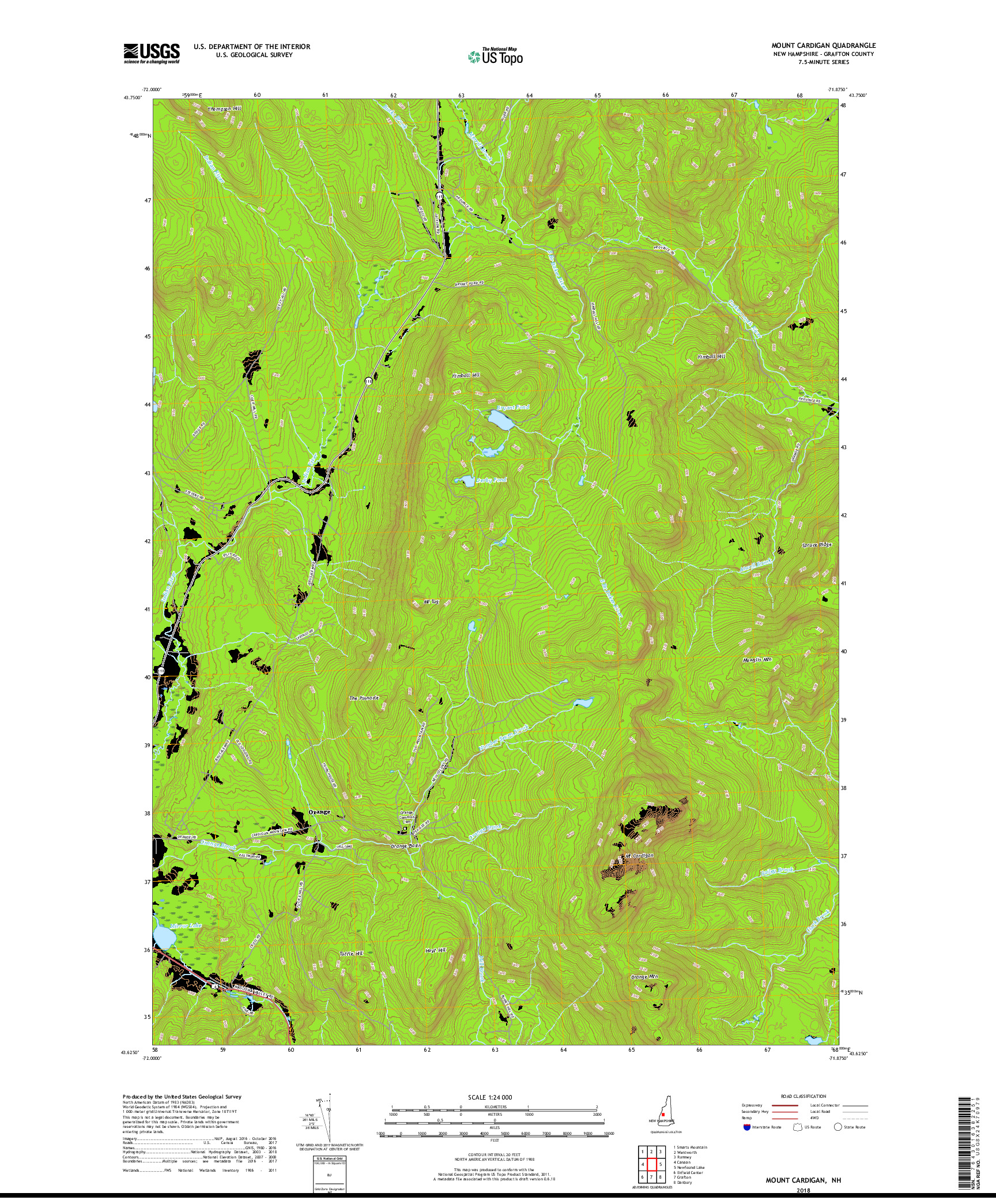 USGS US TOPO 7.5-MINUTE MAP FOR MOUNT CARDIGAN, NH 2018