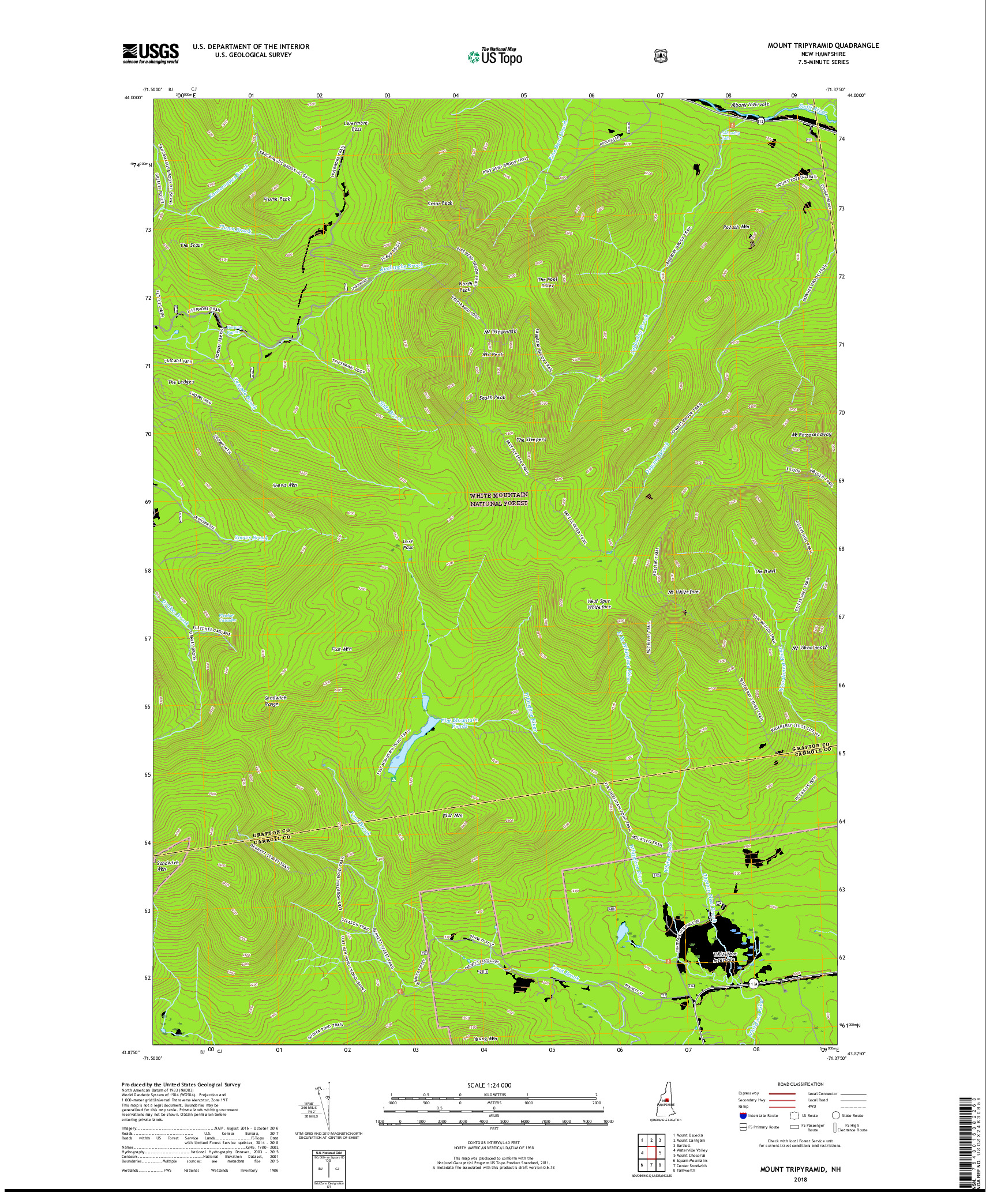 USGS US TOPO 7.5-MINUTE MAP FOR MOUNT TRIPYRAMID, NH 2018