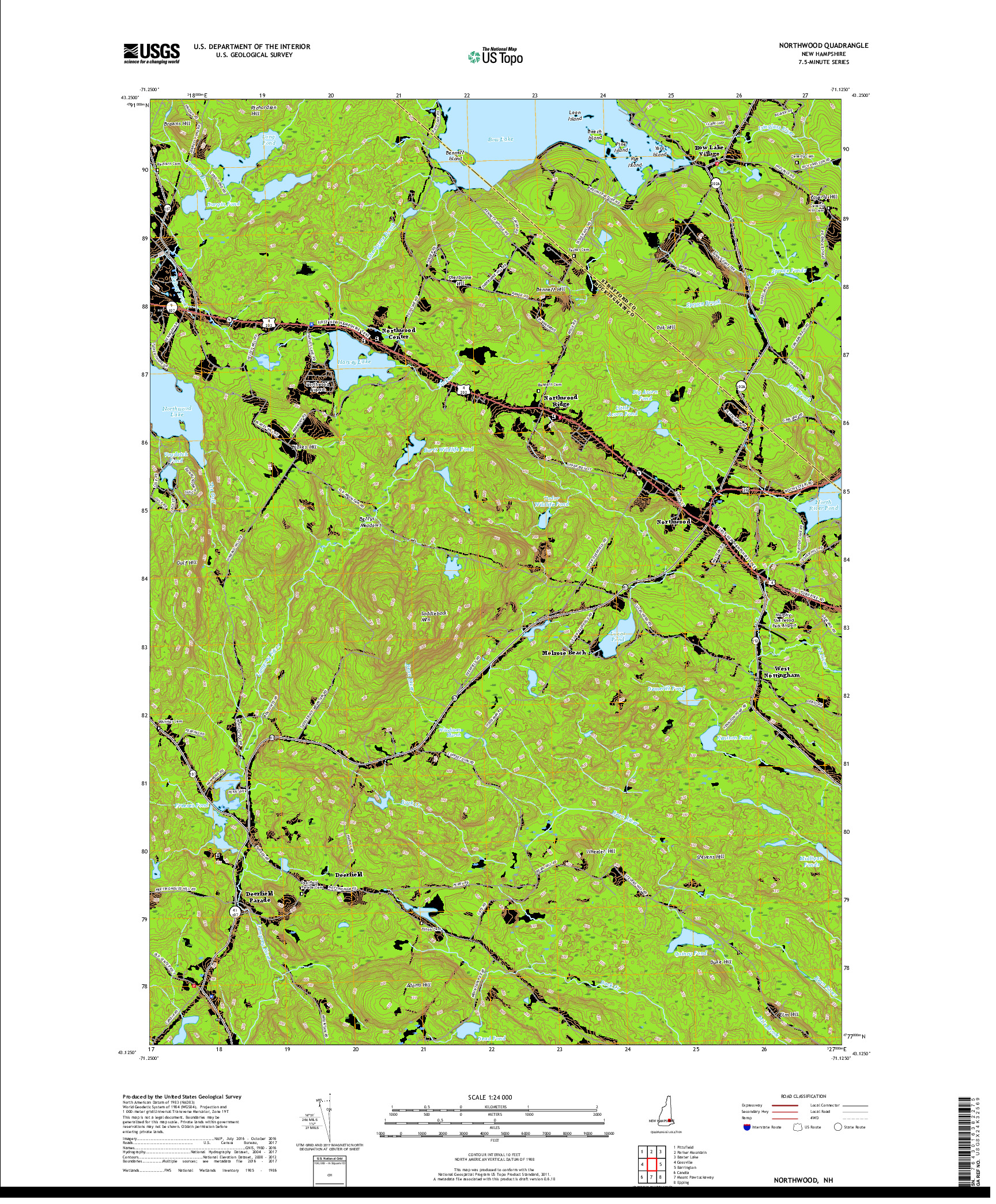 USGS US TOPO 7.5-MINUTE MAP FOR NORTHWOOD, NH 2018