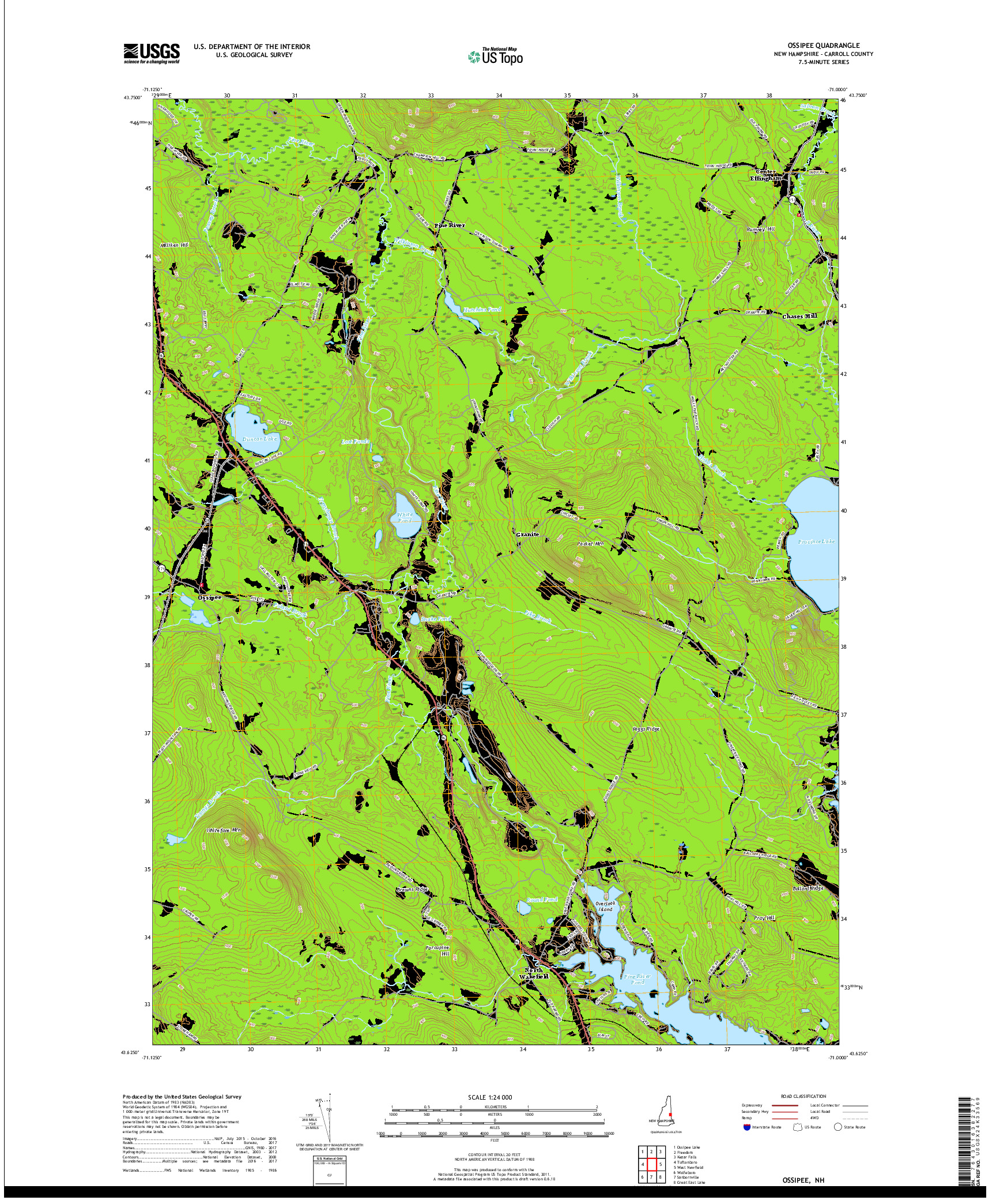 USGS US TOPO 7.5-MINUTE MAP FOR OSSIPEE, NH 2018