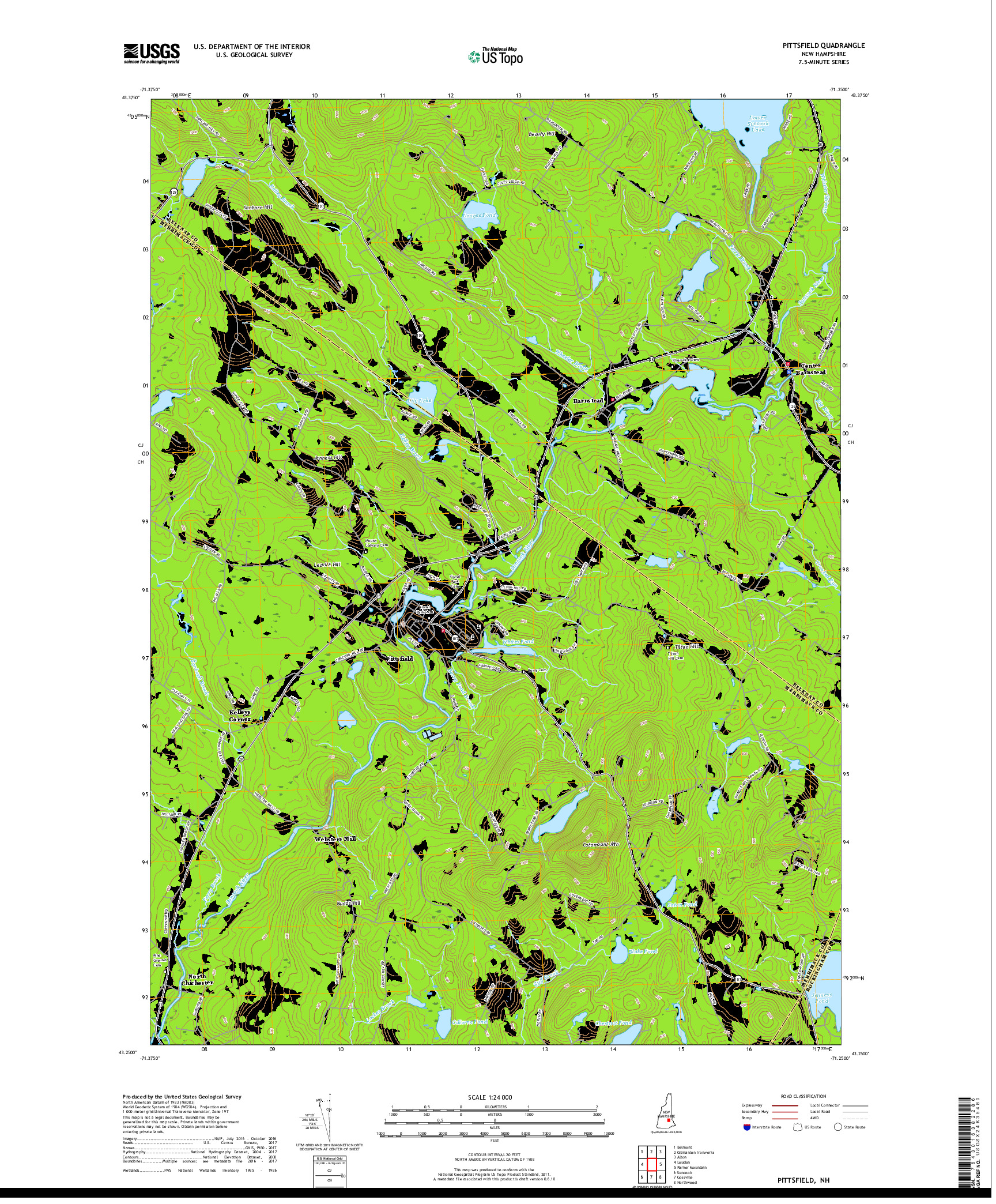 USGS US TOPO 7.5-MINUTE MAP FOR PITTSFIELD, NH 2018