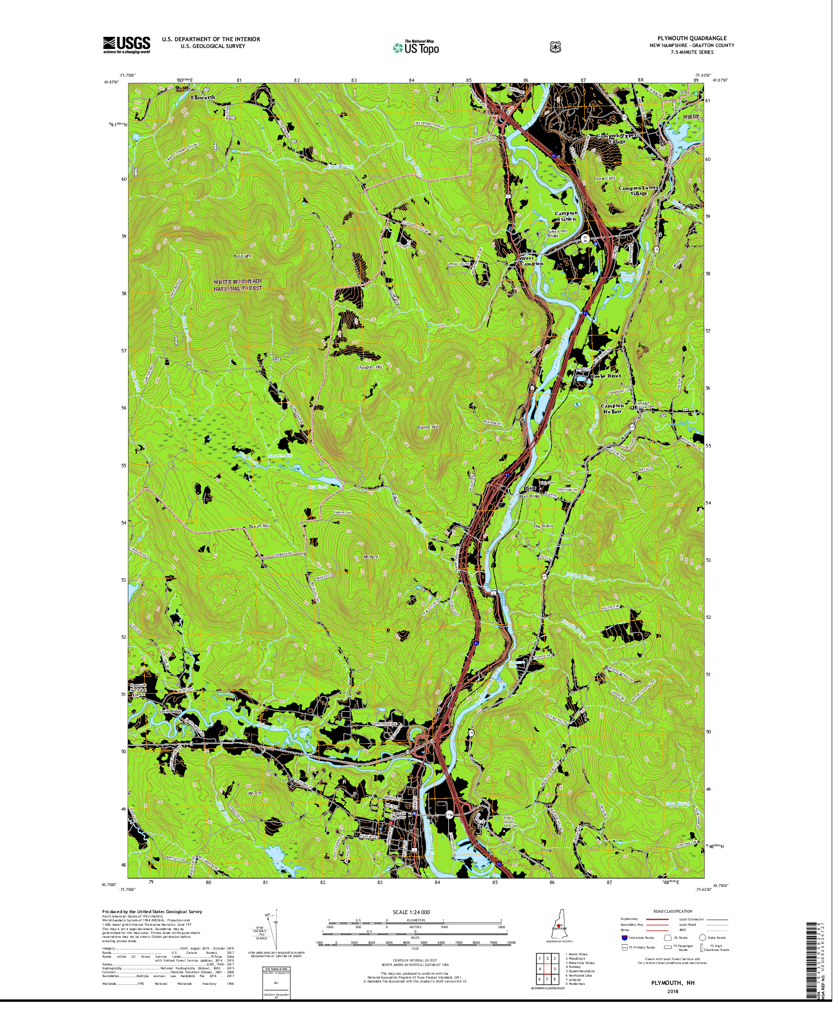 USGS US TOPO 7.5-MINUTE MAP FOR PLYMOUTH, NH 2018