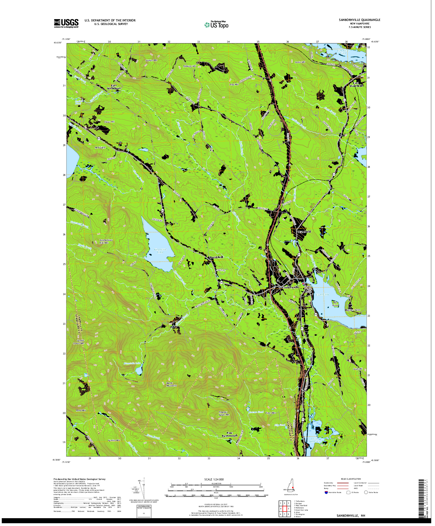 USGS US TOPO 7.5-MINUTE MAP FOR SANBORNVILLE, NH 2018
