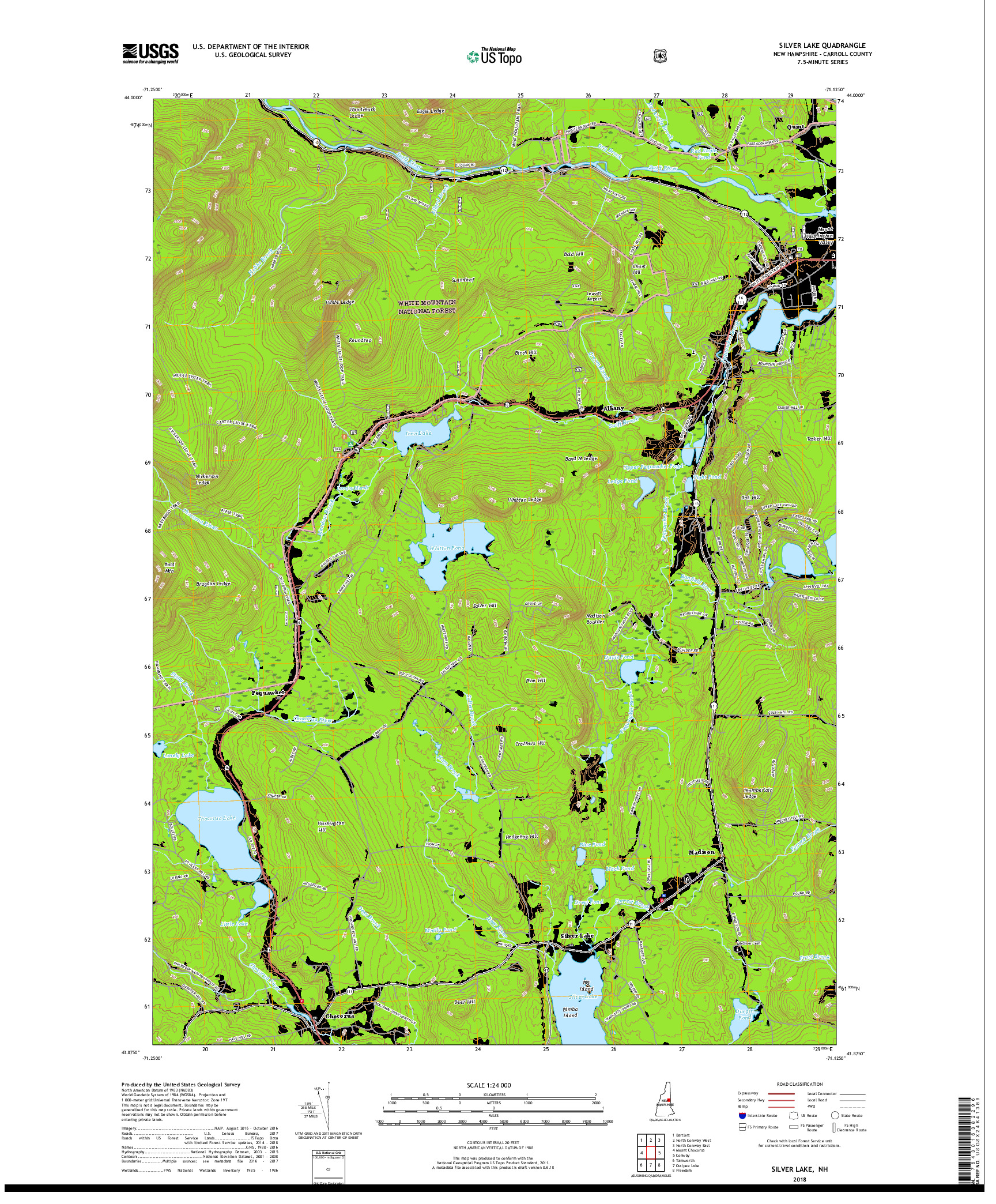 USGS US TOPO 7.5-MINUTE MAP FOR SILVER LAKE, NH 2018