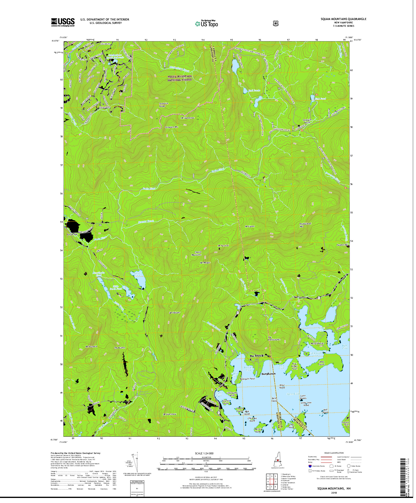 USGS US TOPO 7.5-MINUTE MAP FOR SQUAM MOUNTAINS, NH 2018