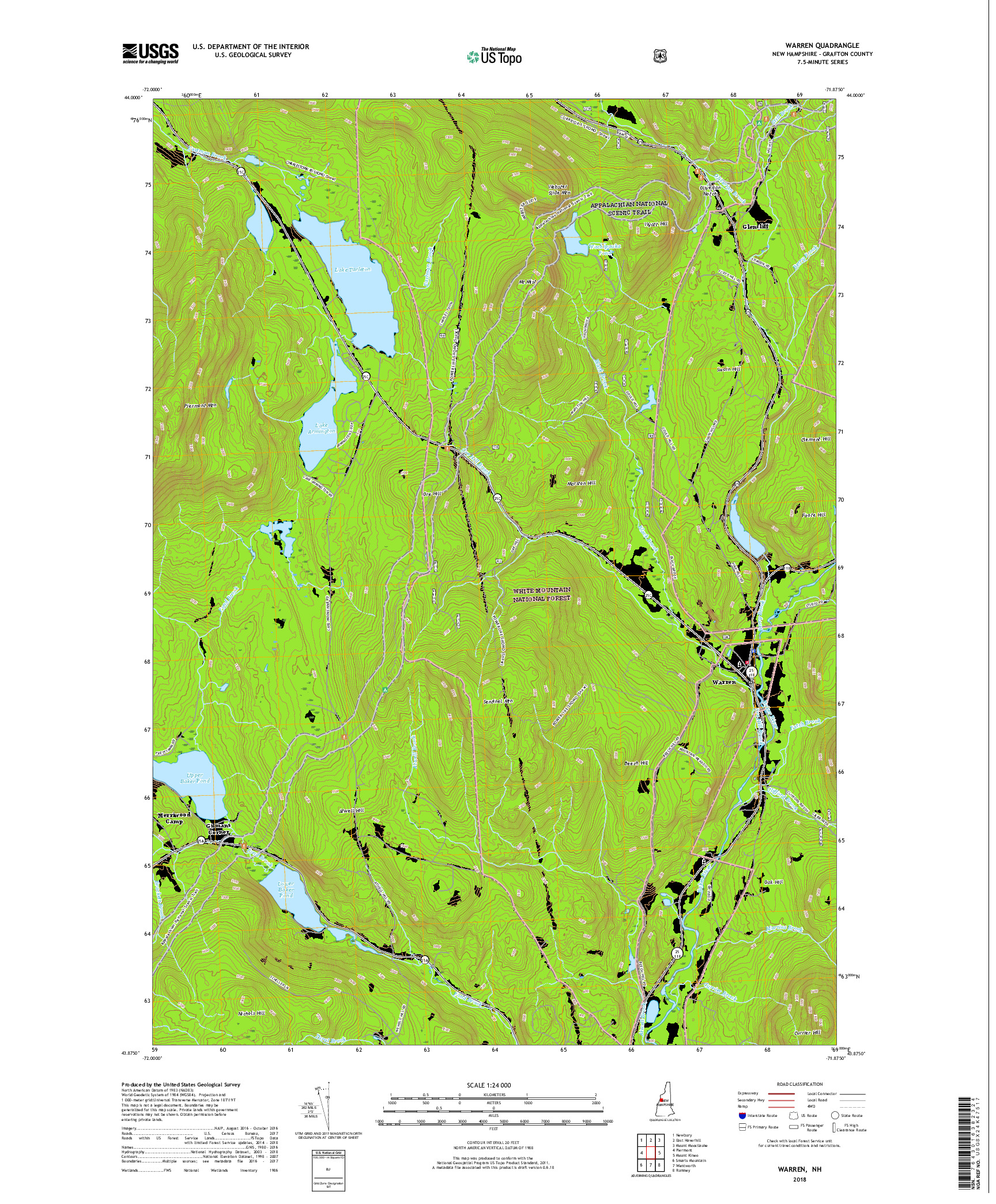USGS US TOPO 7.5-MINUTE MAP FOR WARREN, NH 2018