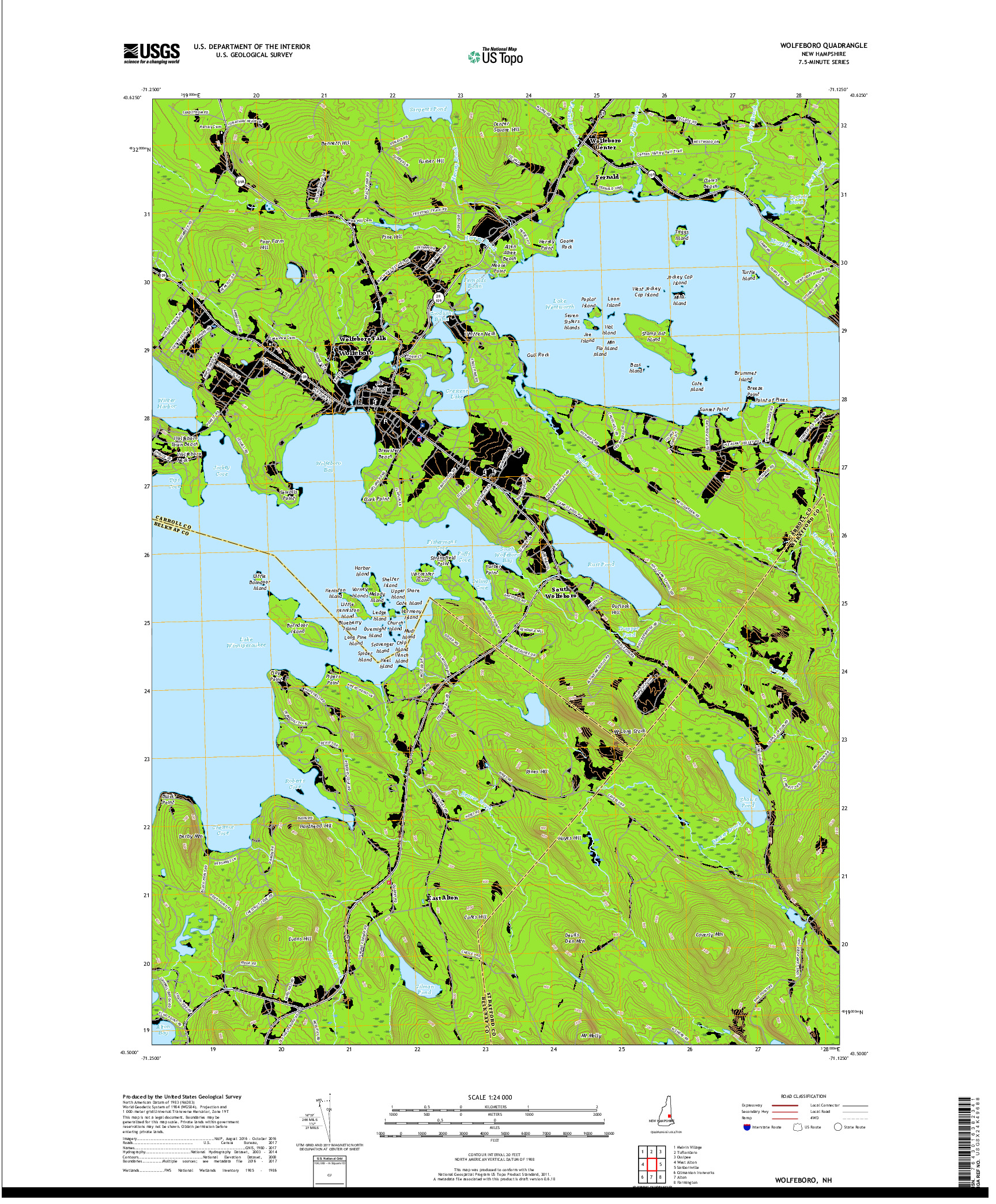 USGS US TOPO 7.5-MINUTE MAP FOR WOLFEBORO, NH 2018