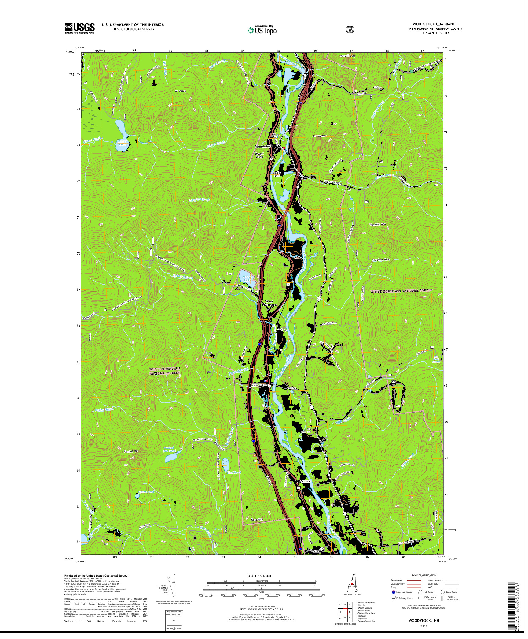 USGS US TOPO 7.5-MINUTE MAP FOR WOODSTOCK, NH 2018