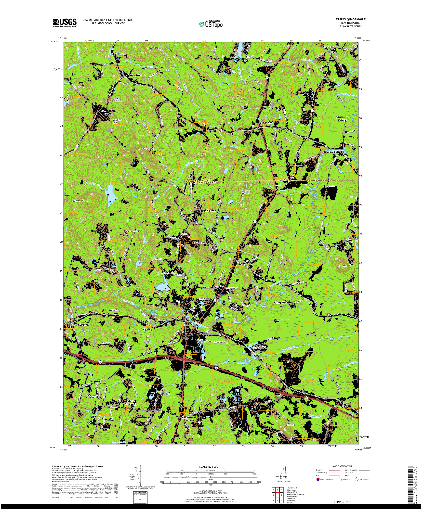 USGS US TOPO 7.5-MINUTE MAP FOR EPPING, NH 2018