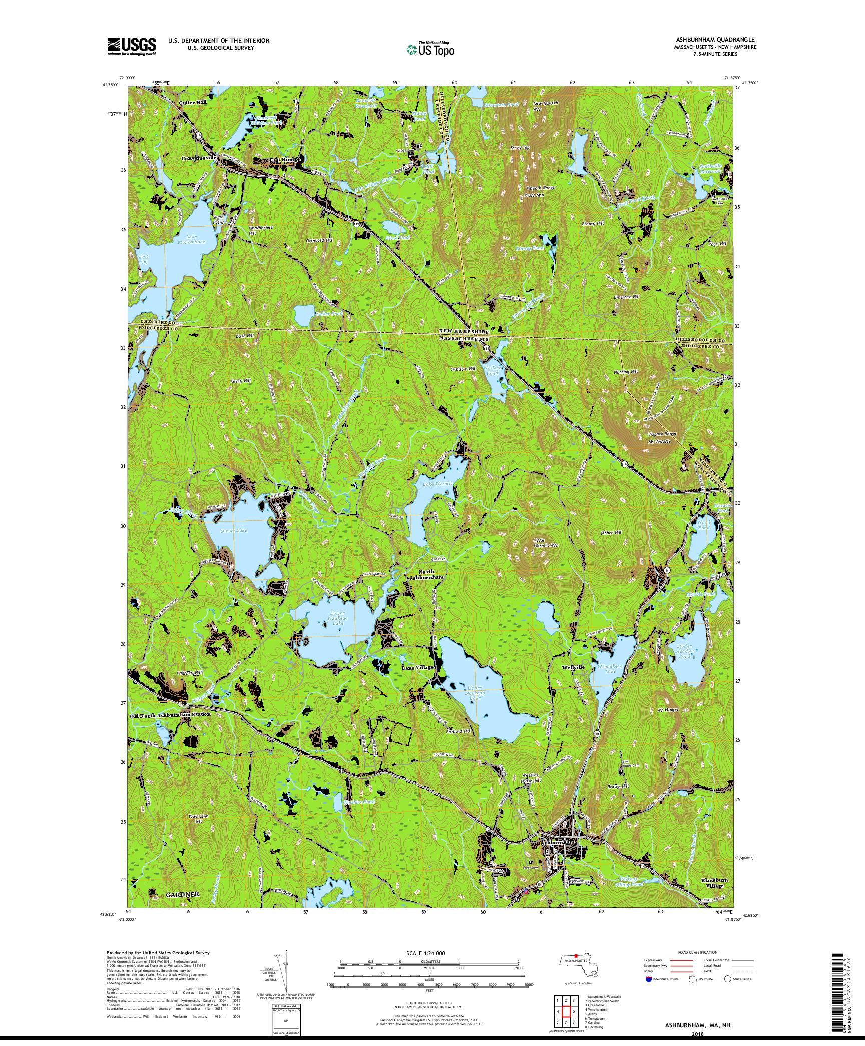 USGS US TOPO 7.5-MINUTE MAP FOR ASHBURNHAM, MA,NH 2018
