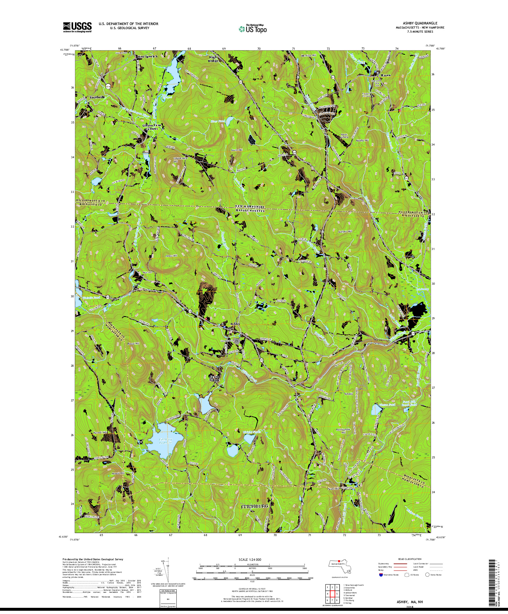 USGS US TOPO 7.5-MINUTE MAP FOR ASHBY, MA,NH 2018