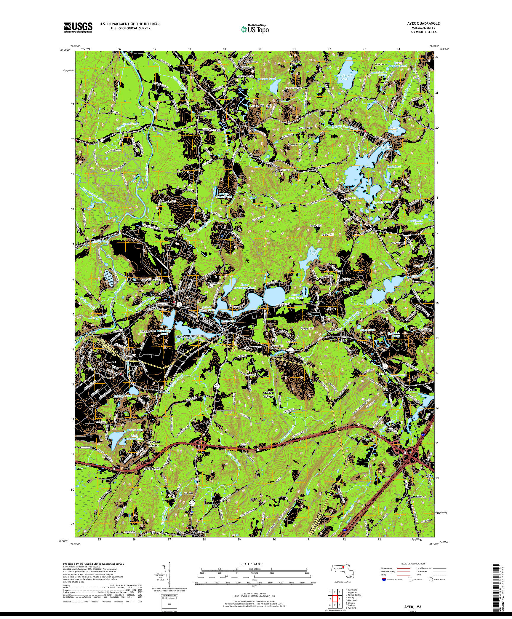 USGS US TOPO 7.5-MINUTE MAP FOR AYER, MA 2018