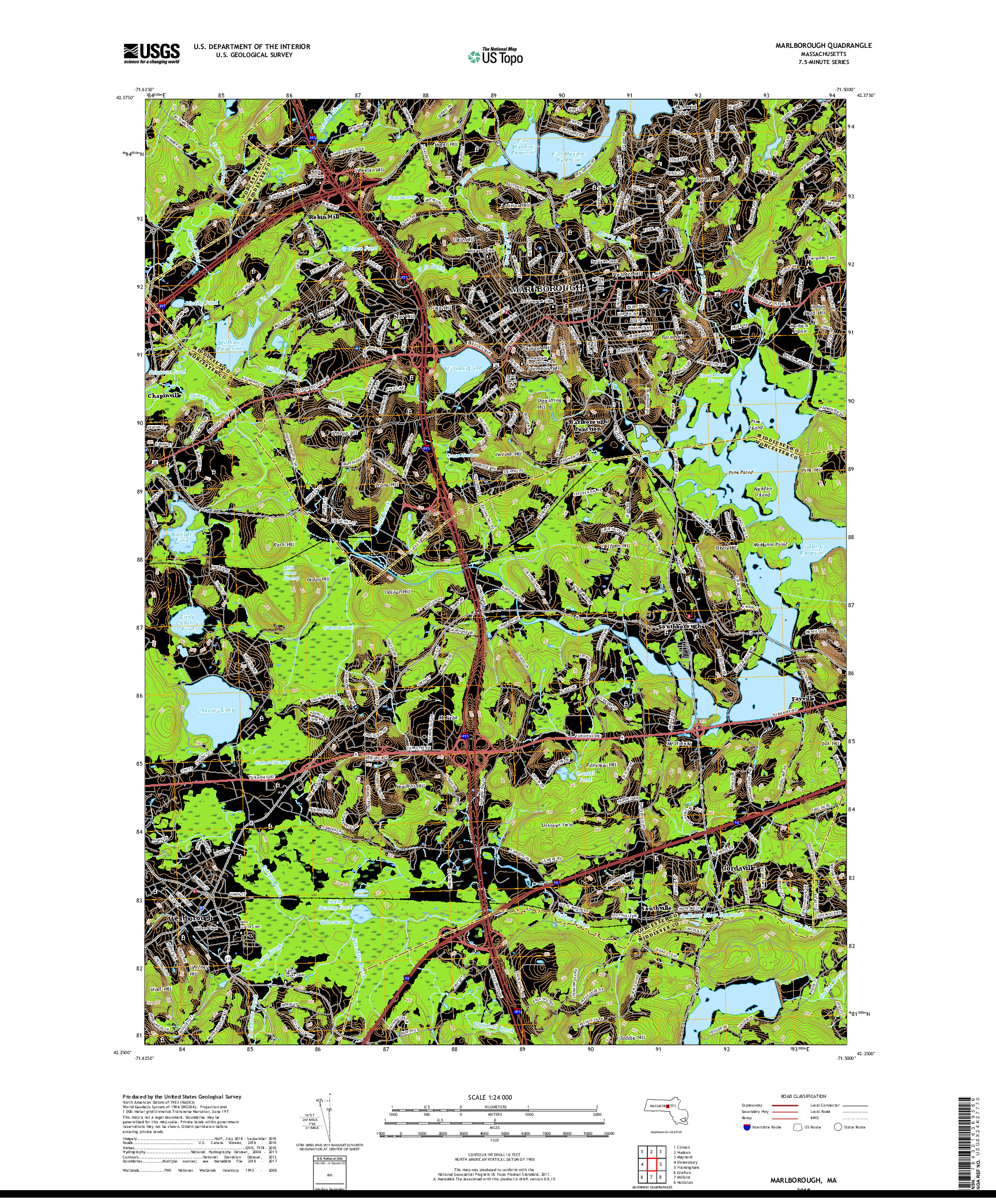 USGS US TOPO 7.5-MINUTE MAP FOR MARLBOROUGH, MA 2018