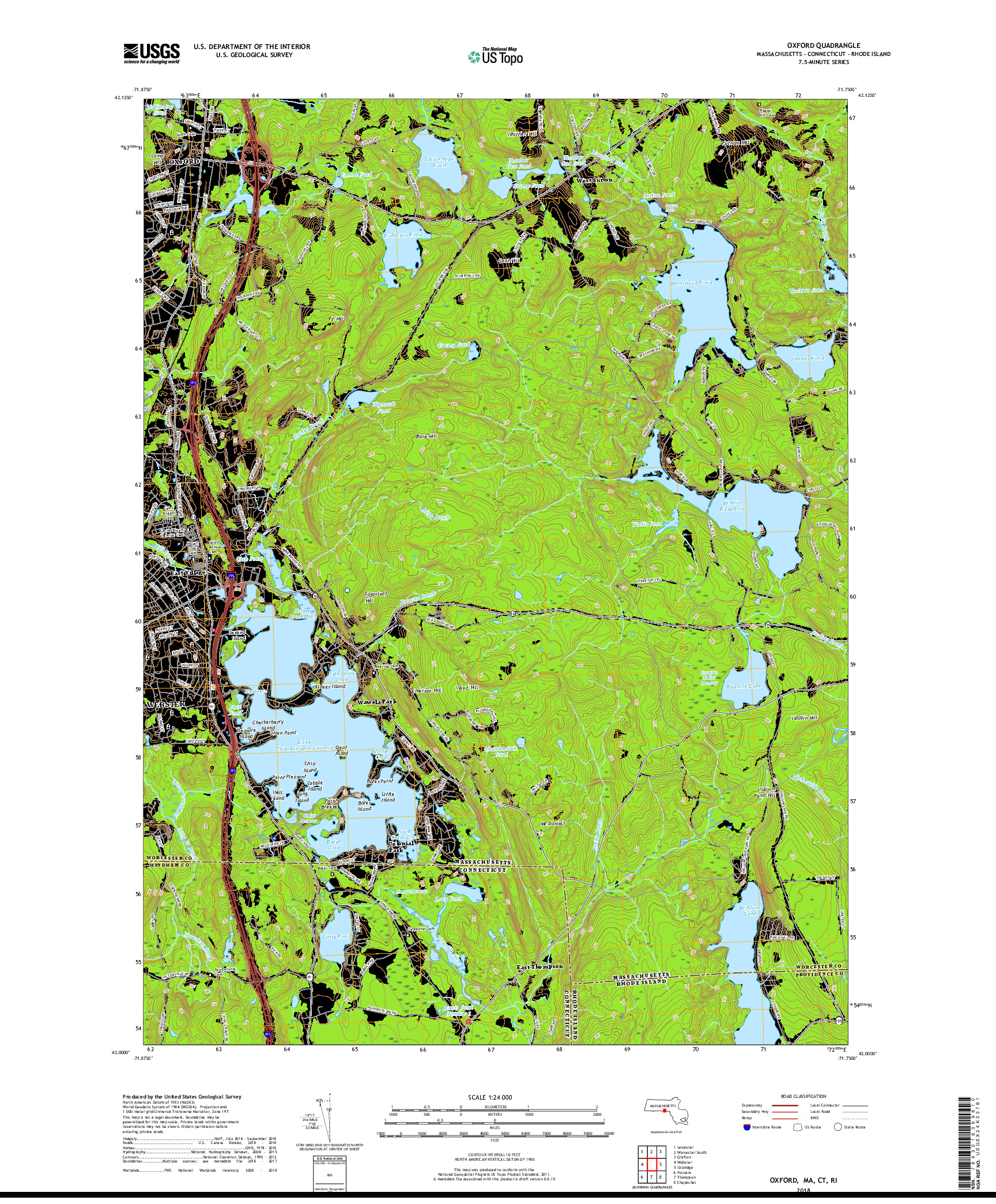 USGS US TOPO 7.5-MINUTE MAP FOR OXFORD, MA,CT,RI 2018