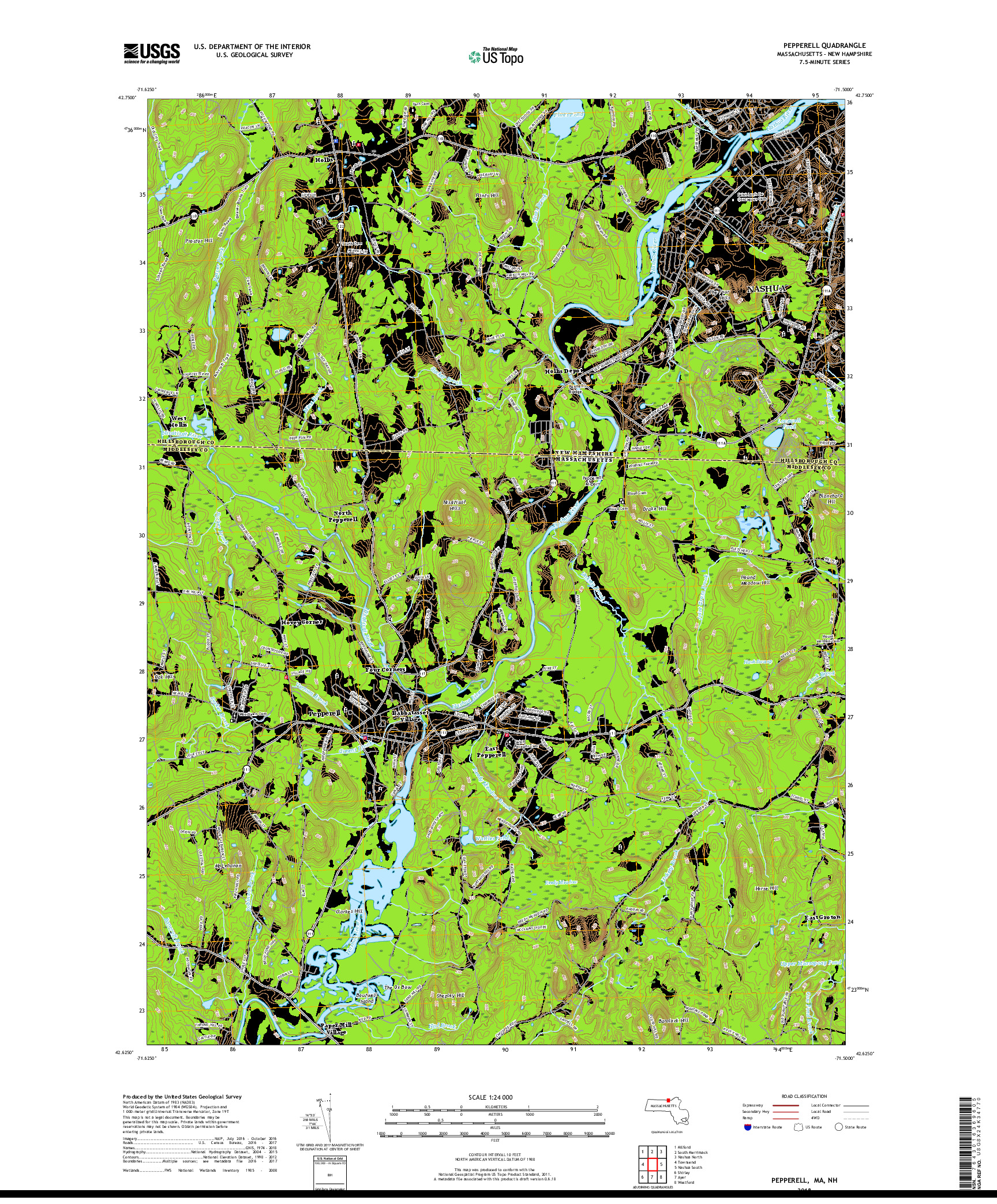 USGS US TOPO 7.5-MINUTE MAP FOR PEPPERELL, MA,NH 2018