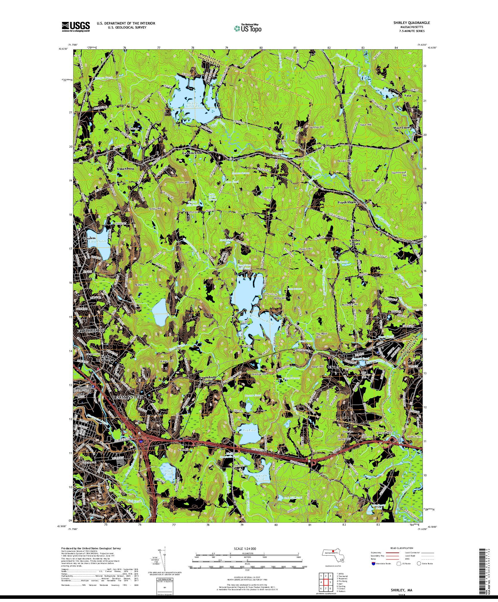 USGS US TOPO 7.5-MINUTE MAP FOR SHIRLEY, MA 2018