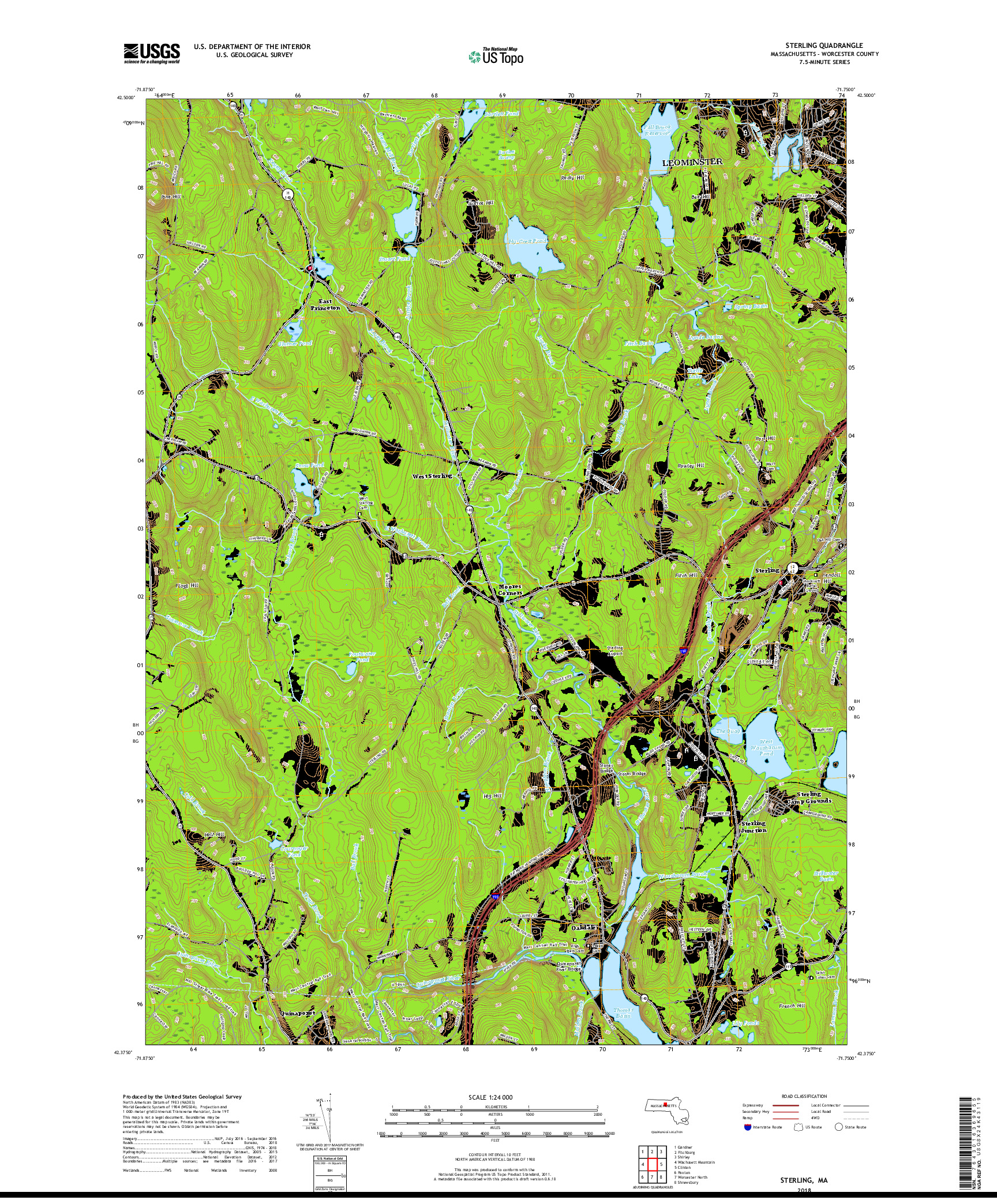 USGS US TOPO 7.5-MINUTE MAP FOR STERLING, MA 2018