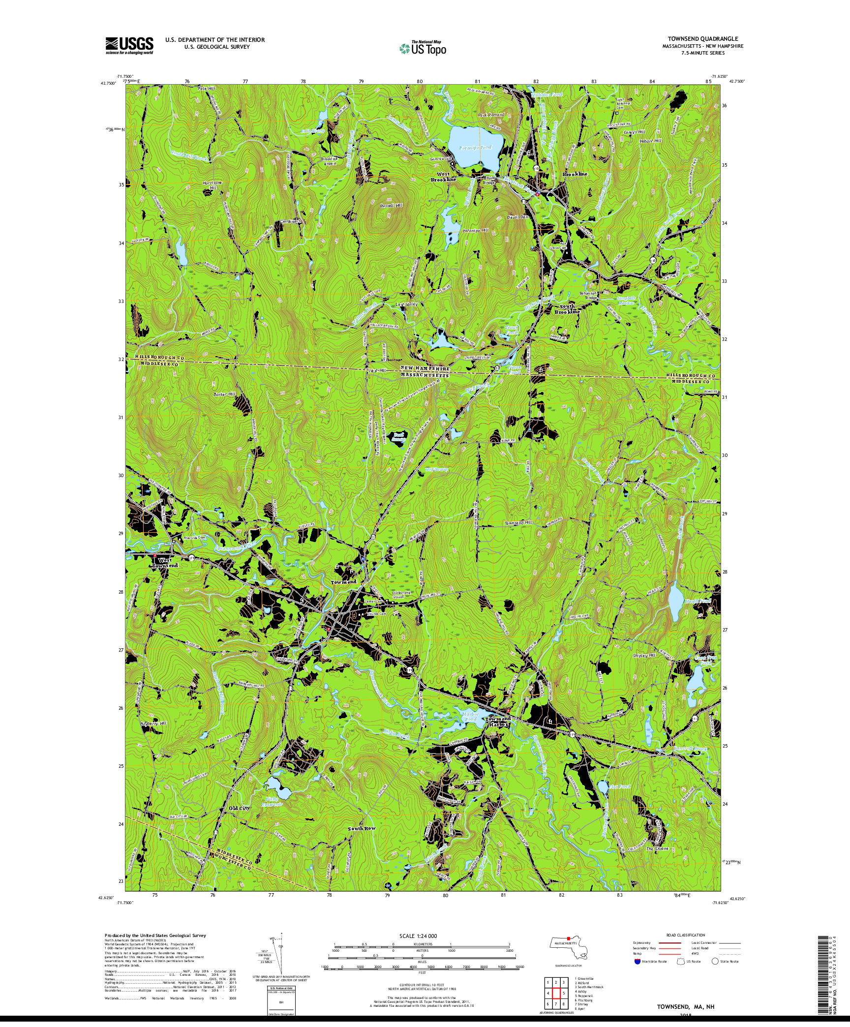 USGS US TOPO 7.5-MINUTE MAP FOR TOWNSEND, MA,NH 2018