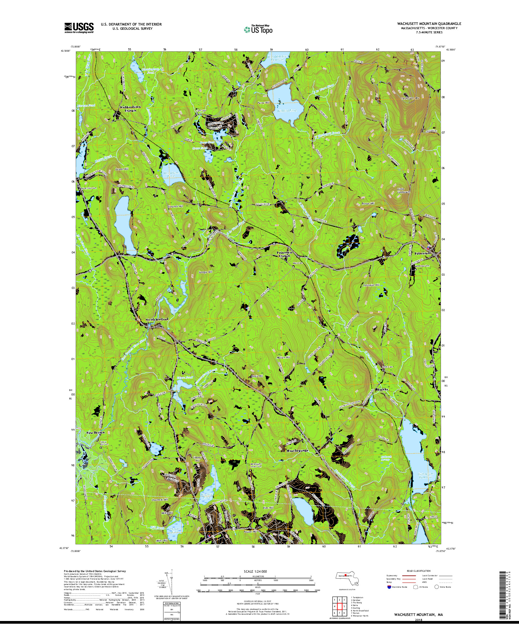 USGS US TOPO 7.5-MINUTE MAP FOR WACHUSETT MOUNTAIN, MA 2018