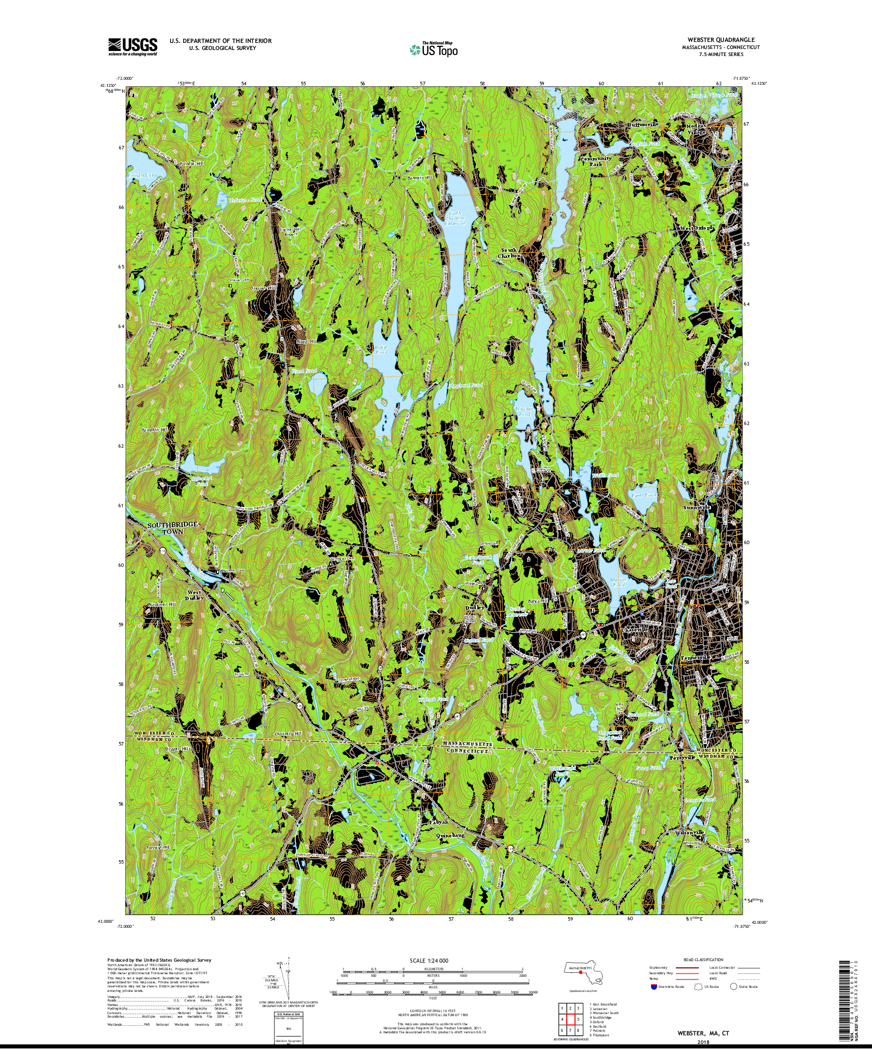 USGS US TOPO 7.5-MINUTE MAP FOR WEBSTER, MA,CT 2018