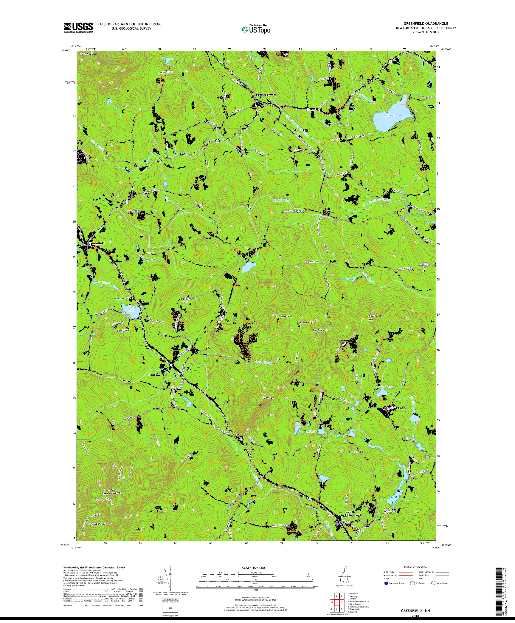 USGS US TOPO 7.5-MINUTE MAP FOR GREENFIELD, NH 2018