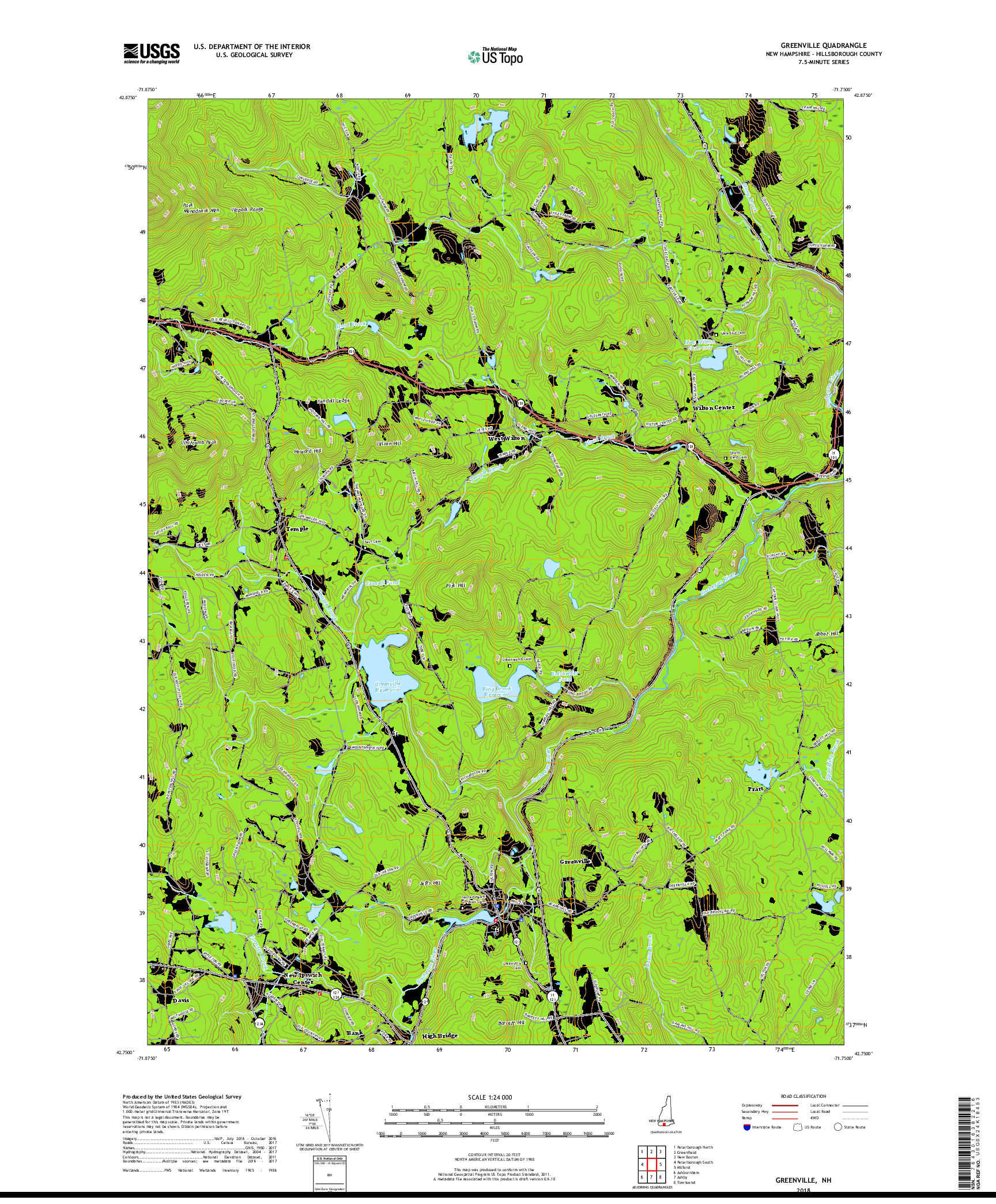 USGS US TOPO 7.5-MINUTE MAP FOR GREENVILLE, NH 2018