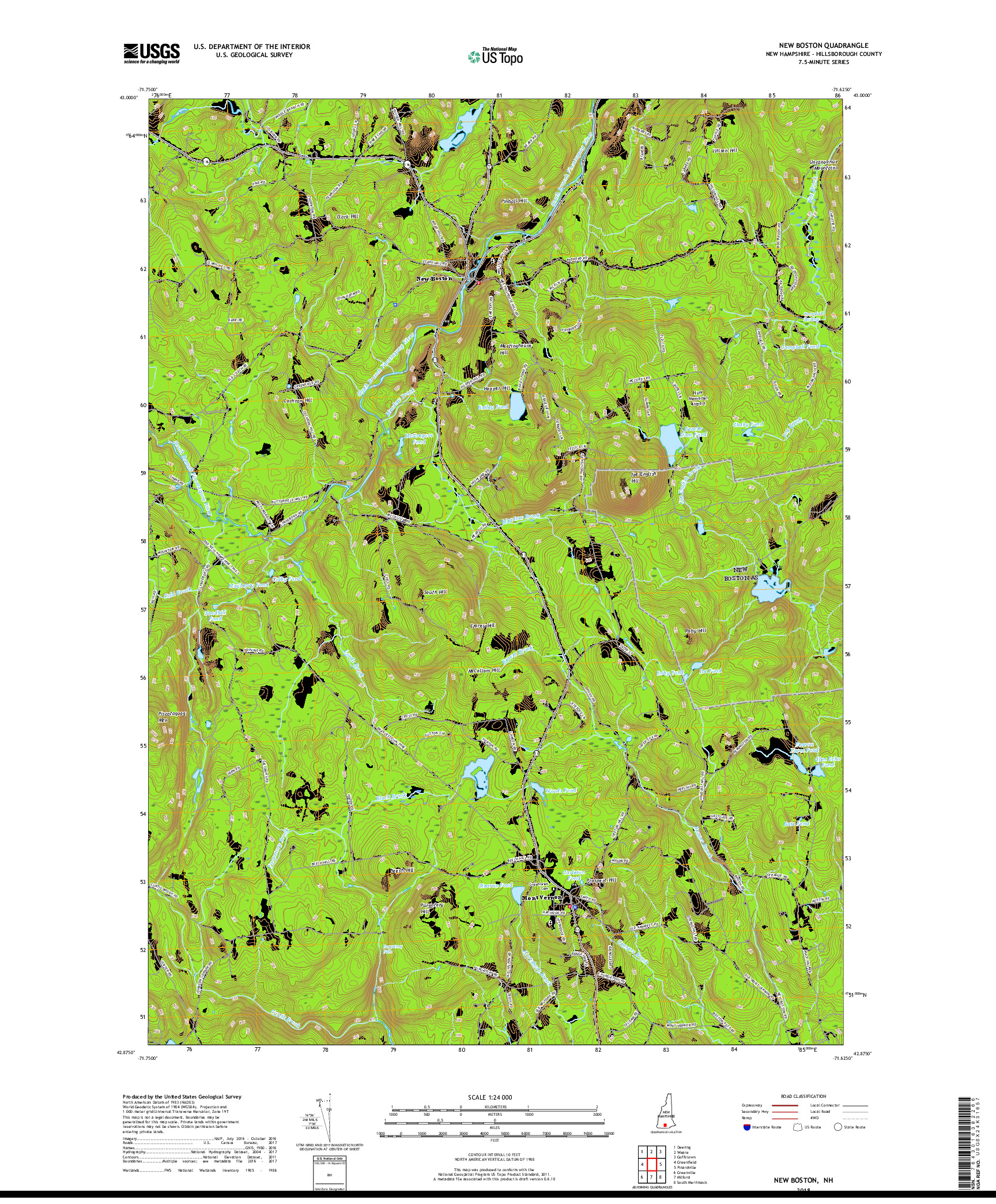 USGS US TOPO 7.5-MINUTE MAP FOR NEW BOSTON, NH 2018
