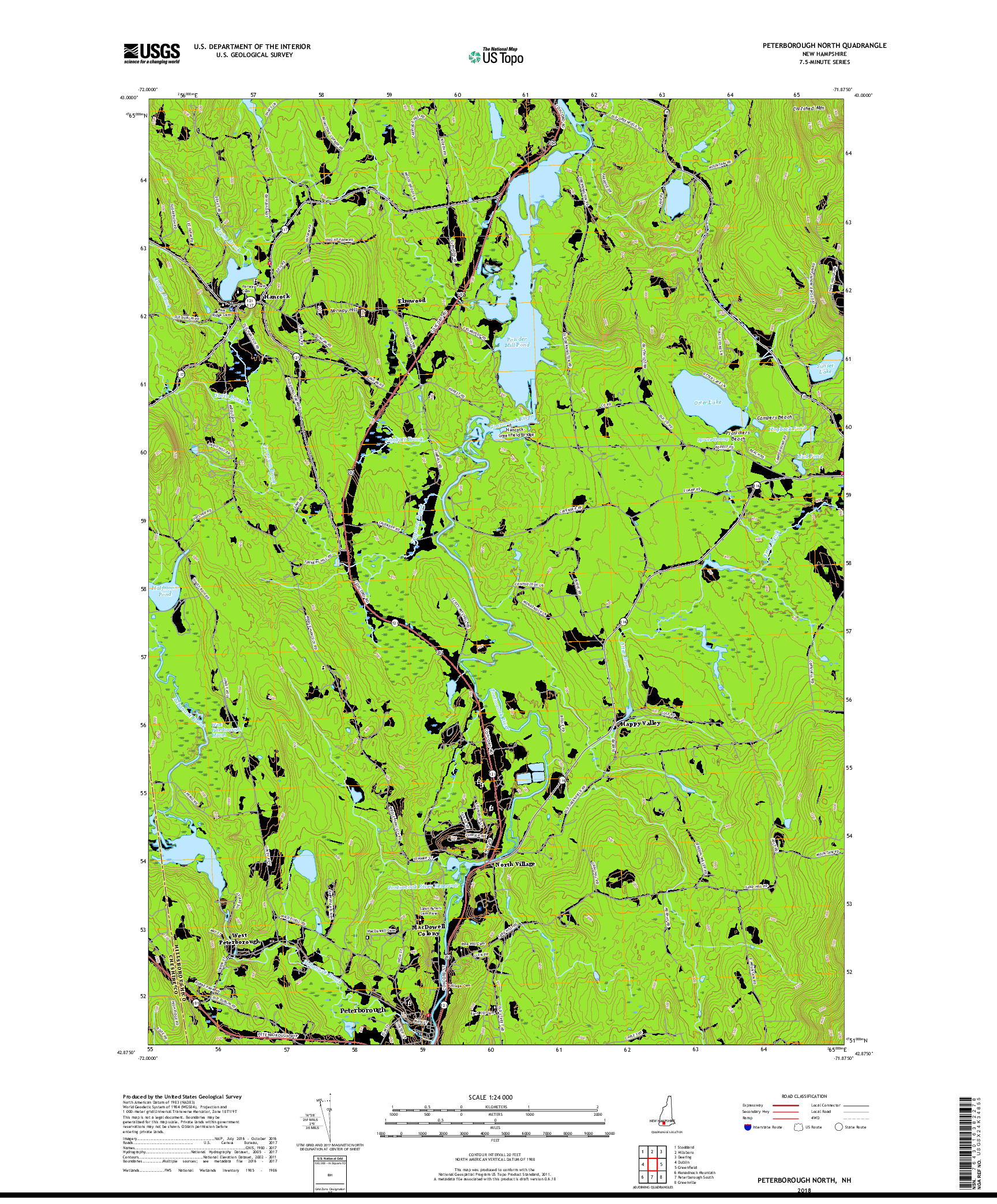 USGS US TOPO 7.5-MINUTE MAP FOR PETERBOROUGH NORTH, NH 2018